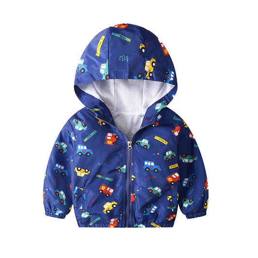 JinBei Jacke Baby Junge Kinder Jacken Kapuzen Sweatjacke Kapuzenjacke Cartoon Aufdruck Jungen Winddicht Mantel Windjacke Übergangsjack Frühling Herbst Outwear Softshelljacke 1-7 Jahre