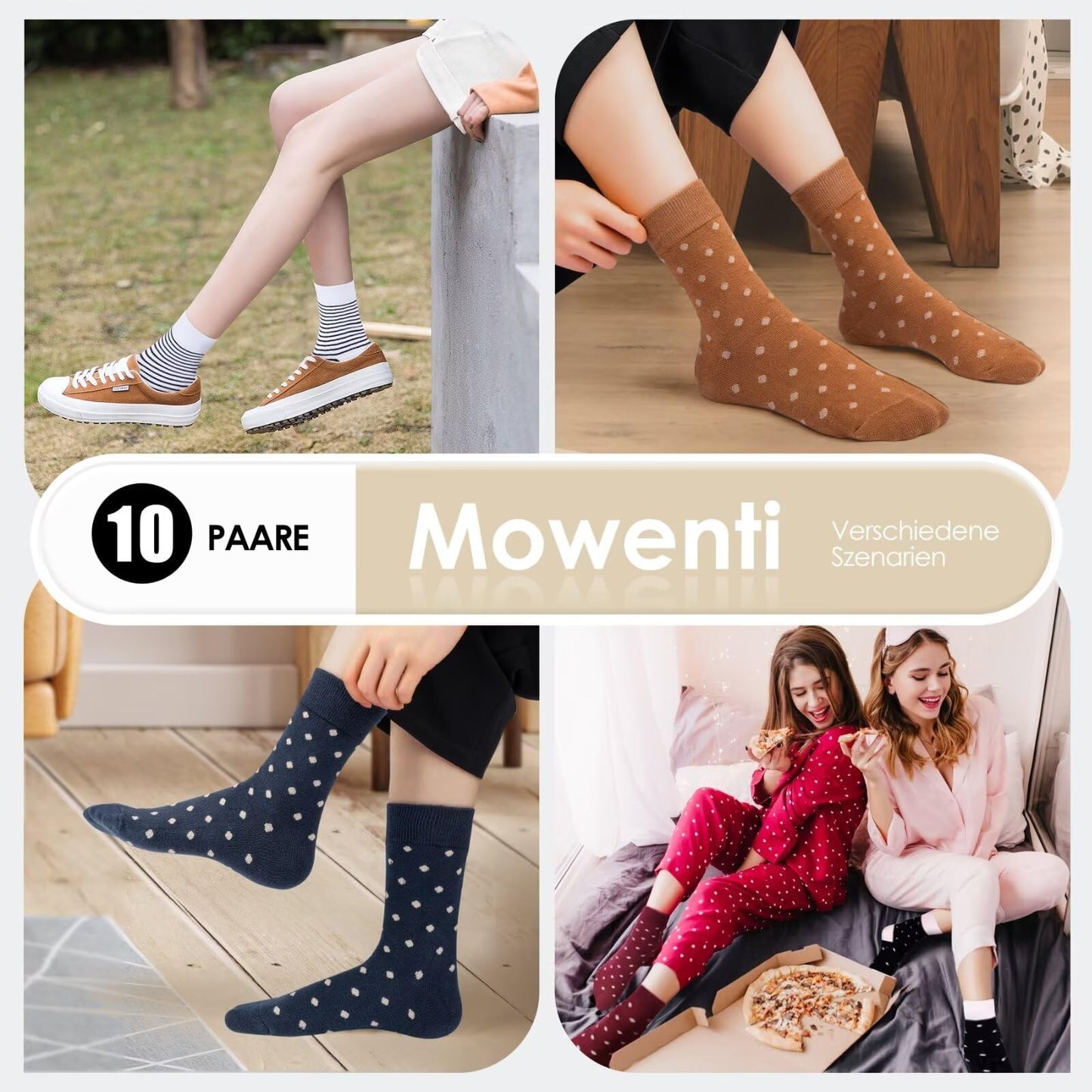 Mowenti Socken Mädchen 35-38 sportsocken strümpfe socks Mädchensocken bunte schwarz Streifen Punkte baumwollsocken 10 Paar