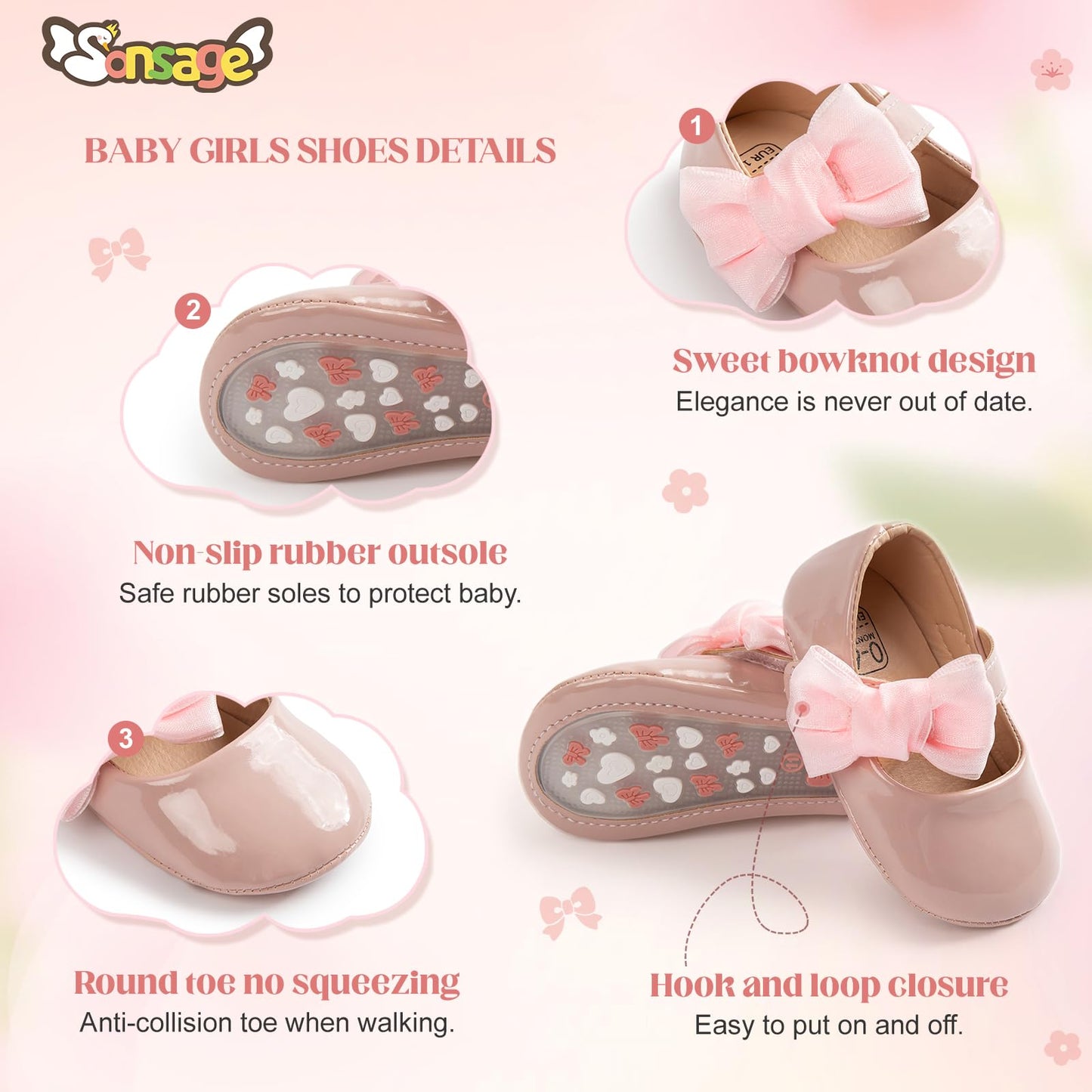 Sonsage Infant Baby Mädchen Bowknot Mary Jane Kleinkind weich Anti-Rutsch-Sohle Prinzessin Hochzeit Kleid erste Walking Flats Prewalker Neugeborenen Ballett Schuhe