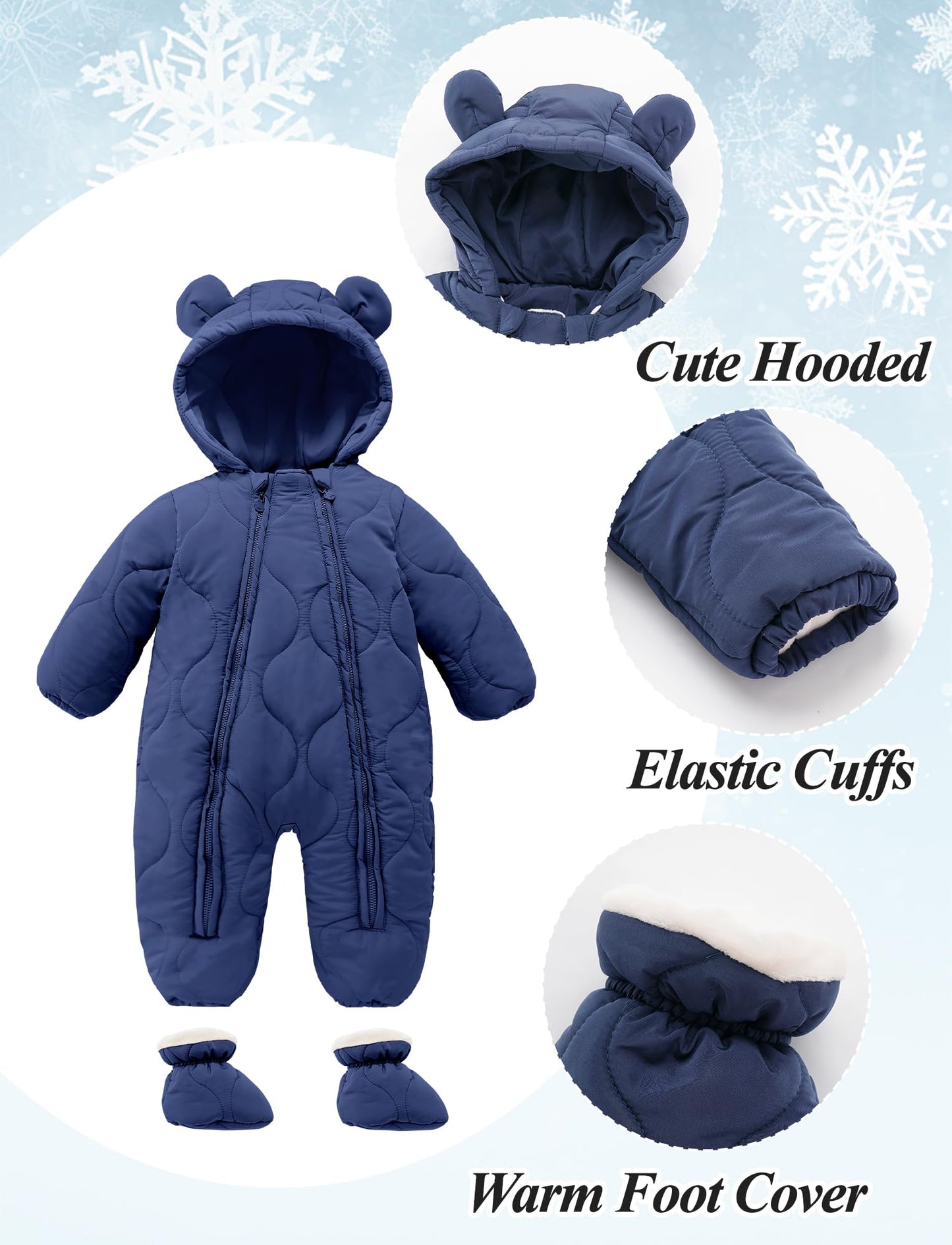 NEAWEALY Baby Winter Jumpsuit Girls Boys Romper Romper with Hood Snowsuits Newborn Sleep Romper Zip Romper with Shoes Playsuit