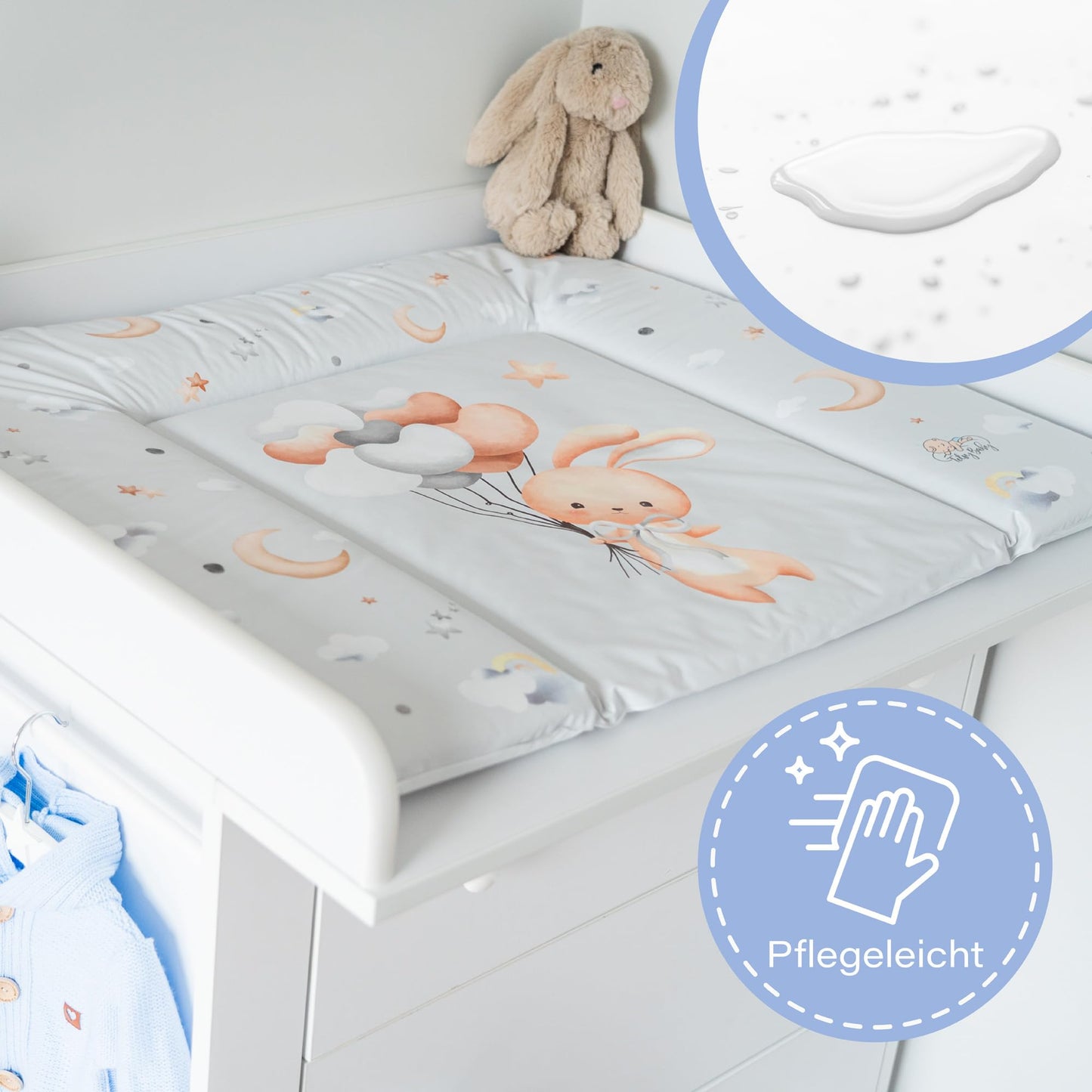 Wickelauflage Wickelunterlage abwaschbar und wasserdicht 75x72 cm - Wickelmatte zum Auflegen auf Wickeltisch Wickelaufsatz Wickelkommode oder Waschmaschine changing mat 75 x 72 Safari Motiv