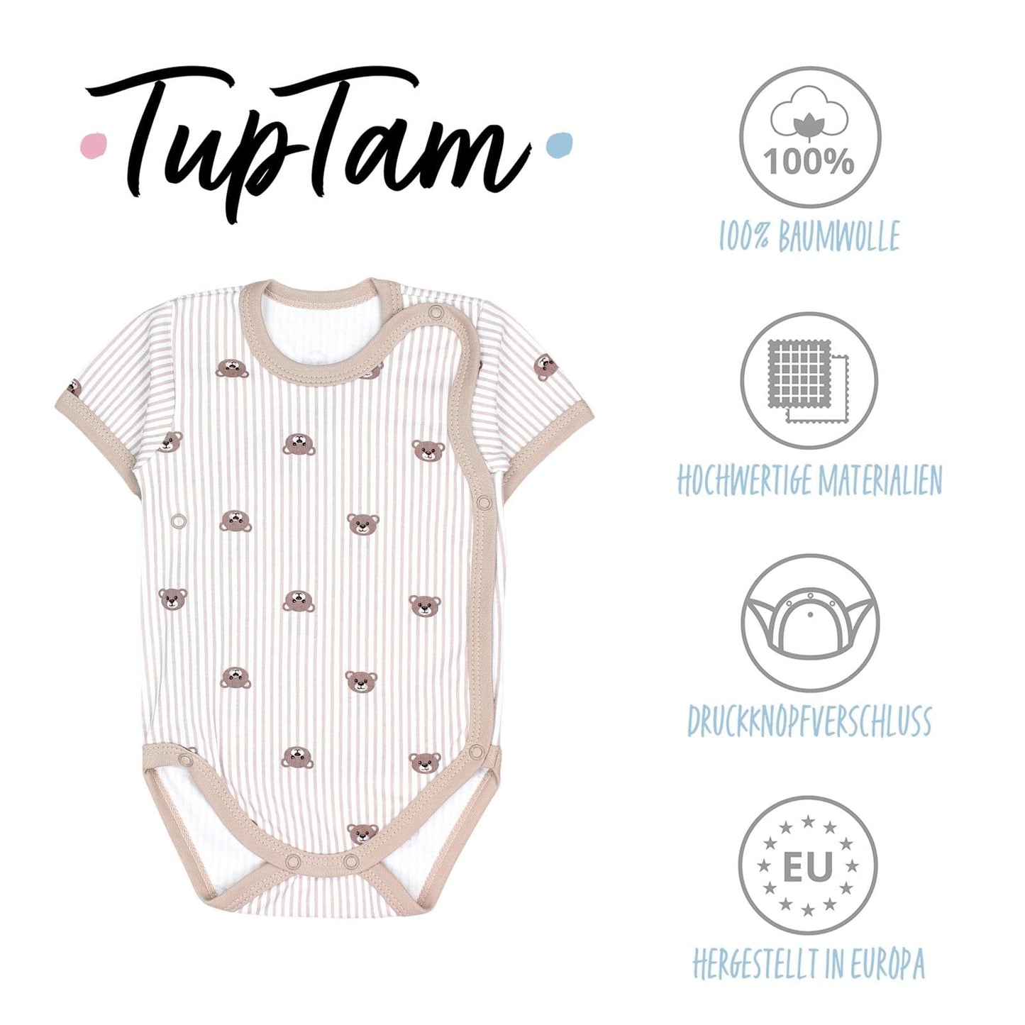 TupTam Baby Body Kurzarm Jungen – Wickelbody Kurzarm aus Baumwolle im 5er Set – OEKO-TEX Zertifiziert