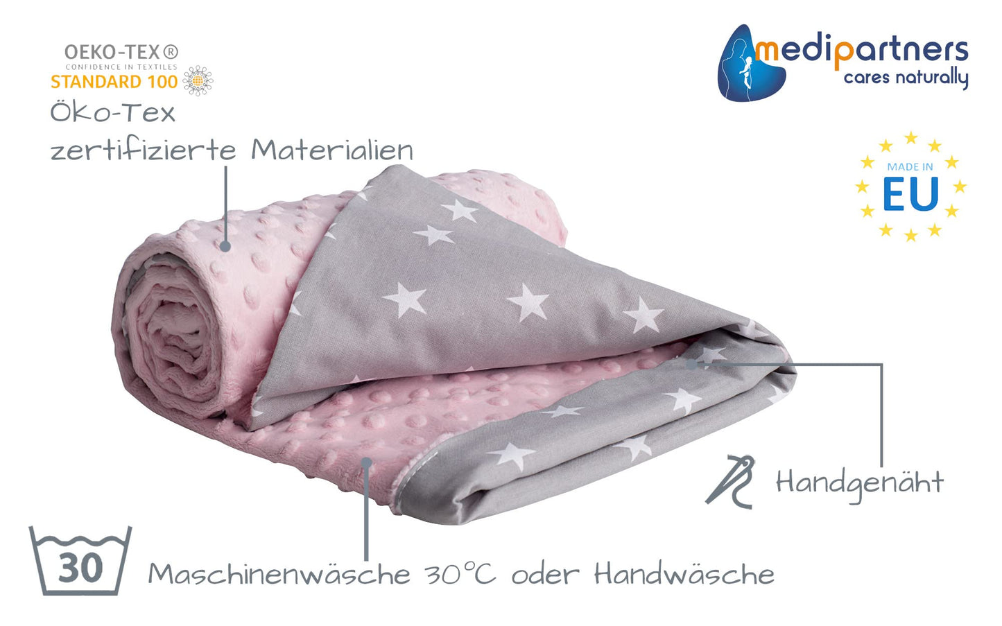 Medi Partners Babydecken Baby 100% Baumwolle Krabbeldecke Babydecke 75x100cm doppelseitig Kinderbett Minky Kuscheldecke Kinderwagen (REH mit grauem Minky)