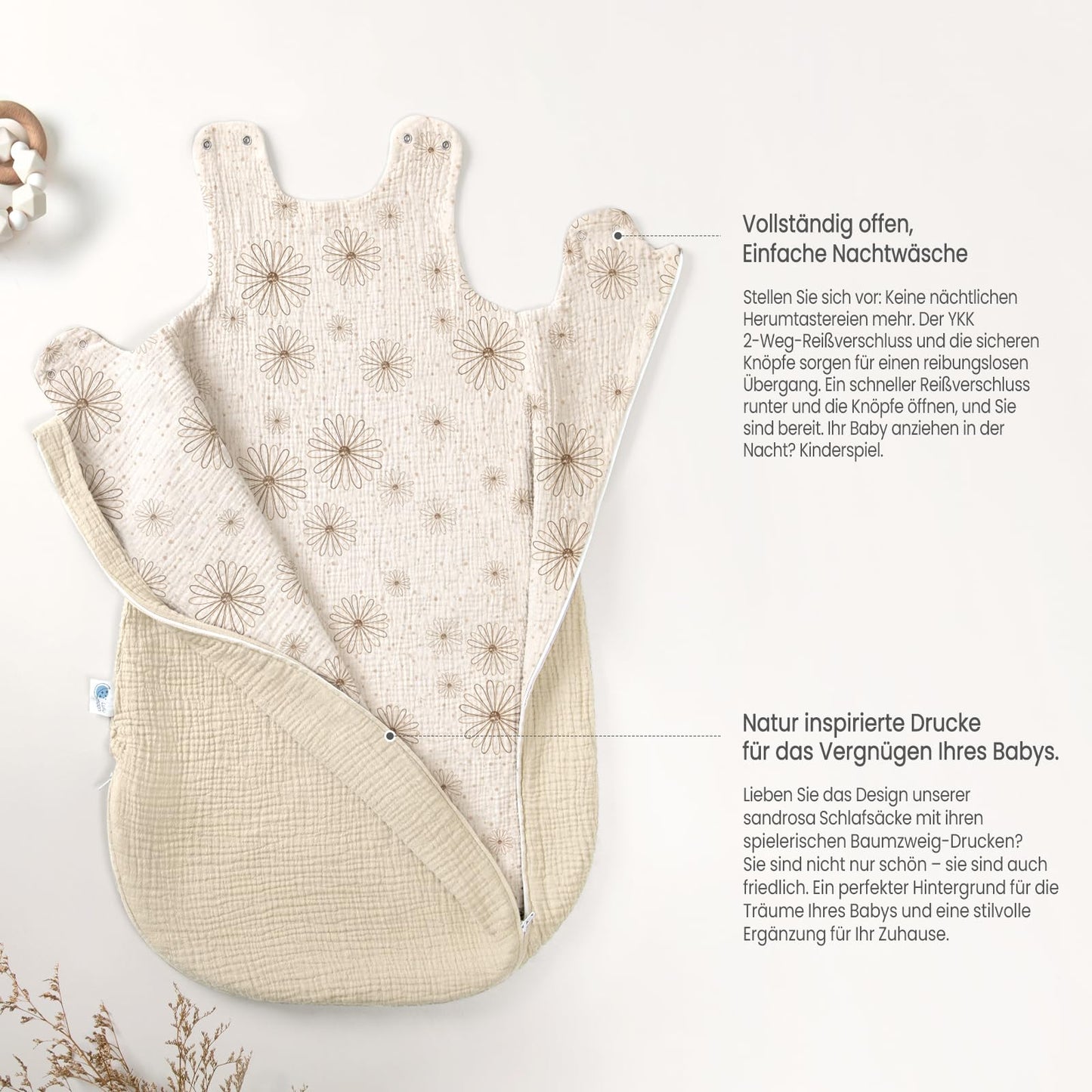 lulumoon Baby Sleeping Bag for 3-9 Months: Muslin Sleeping Bag Baby for Boys and Girls - Cotton Baby Sleeping Bag for 70 cm All-Year Children's Room