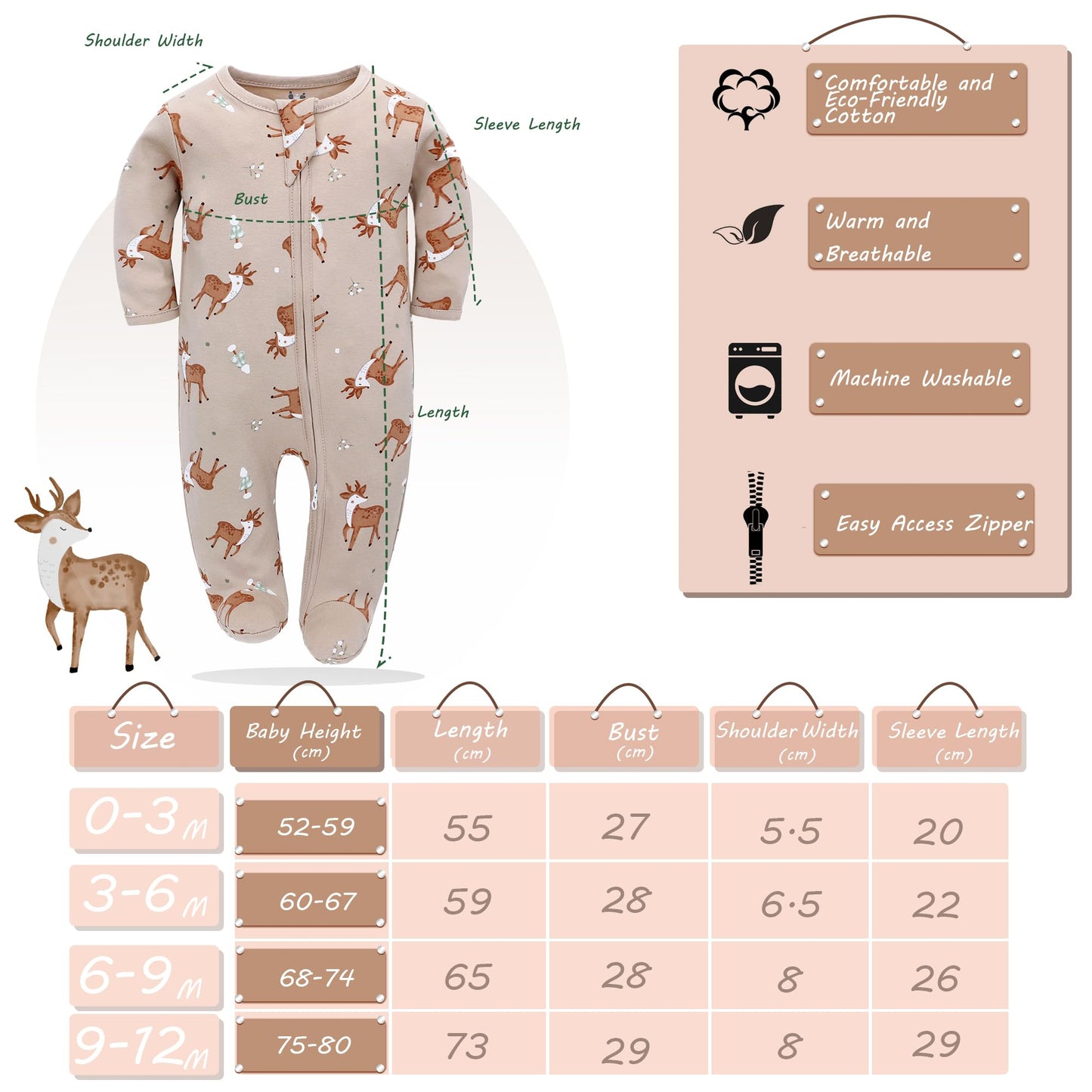 Newborn Baby Boys Girls Rompers with Foot Baby Pajamas One-Piece Long Sleeve Jumpsuit Infant Spring Autumn Bodysuit, 3 Pack