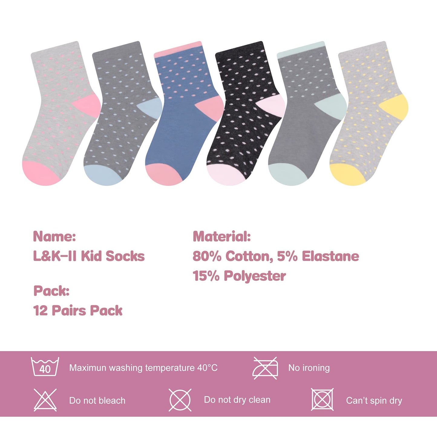 L&K-II 10/12 Paar Kinder Mädchen Socken aus Baumwolle Kleinkind niedliche Muster Kids Sneakersocken bunt 2808VA