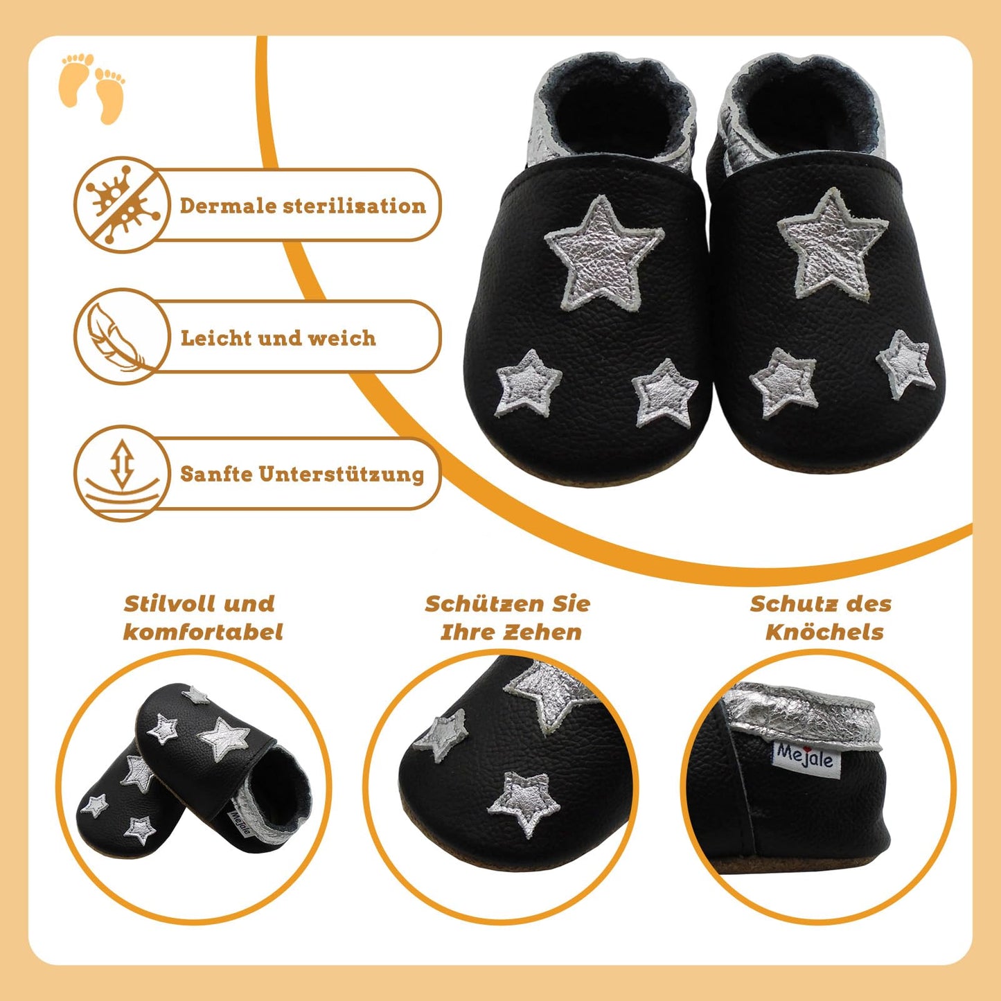 Mejale Leather Baby Shoes First Walking Shoes Crawling Shoes Toddler Children's Shoes Slippers