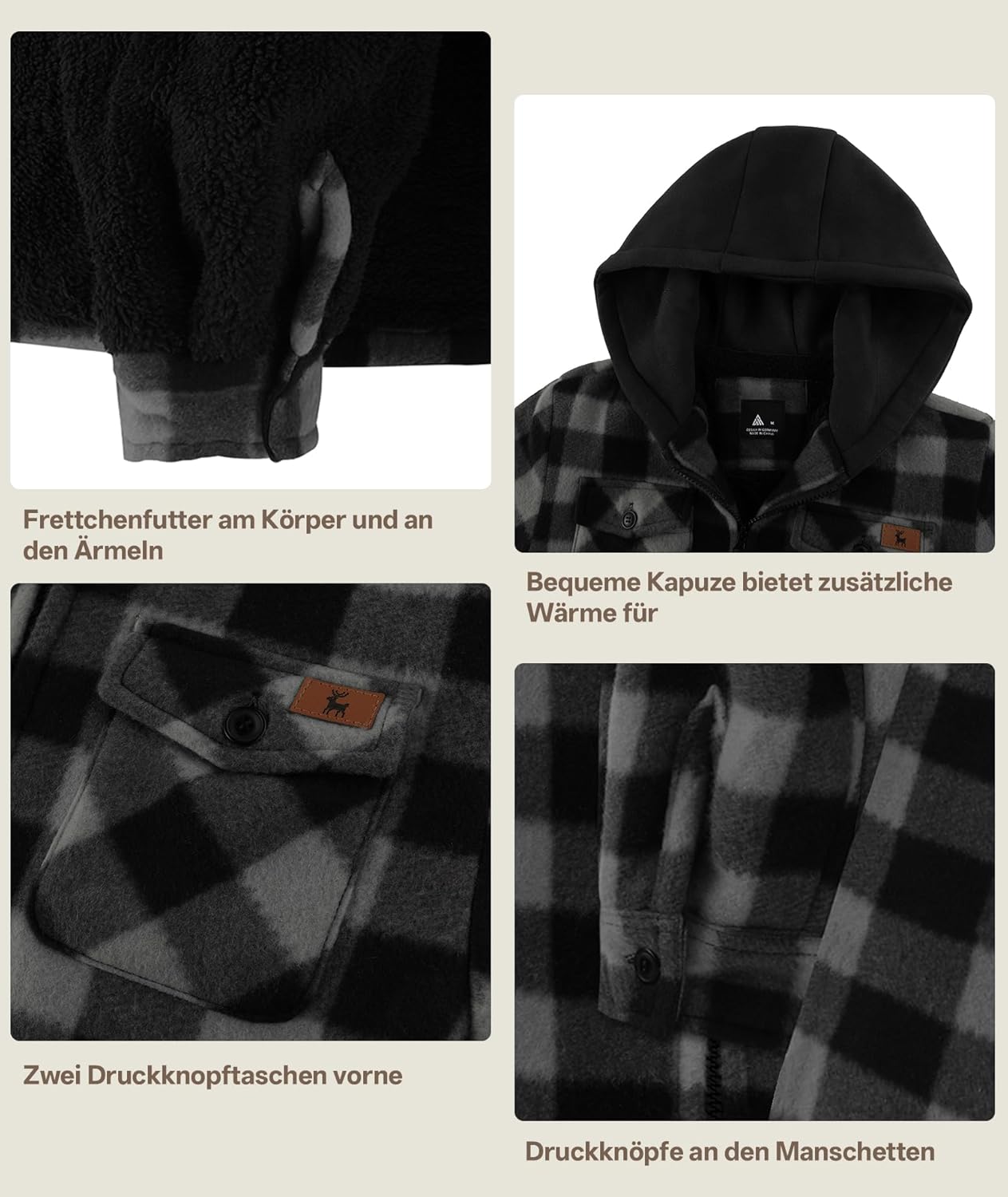 zitysport Shirt Jacket Boys Thick Hoodie Checked Jacket Children with Zip Warm Flannel Jacket Boys Sweat Jacket Outdoor Fleece Jacket Winter Jackets for Boys with Chest Pocket