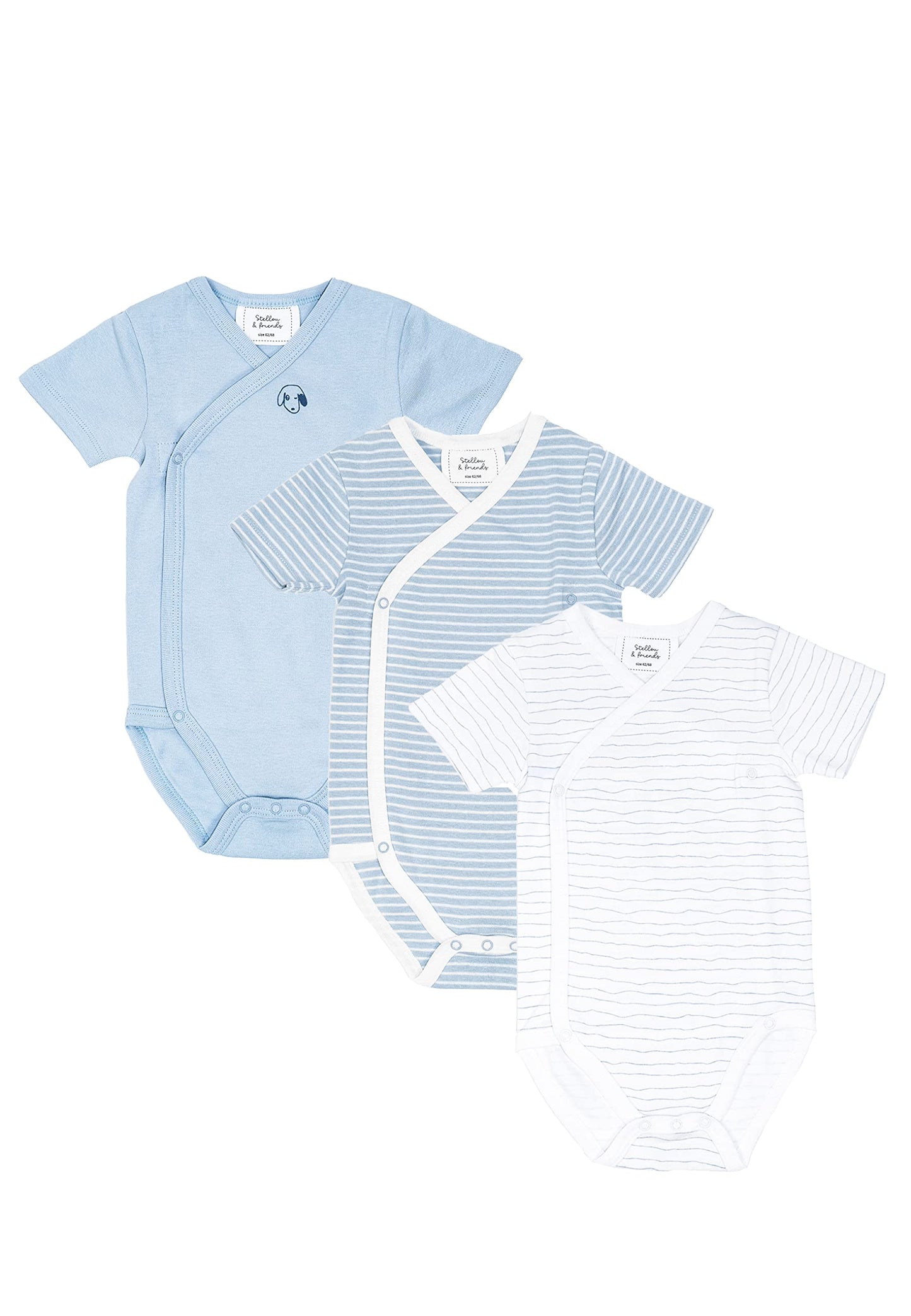 Stellou & friends Baby Body, 100% Bio-Baumwoll Wickelbody 3er MultiSet, kuschelweiche und hochwertige Kinder Kleidung für Jungs und Mädchen, Langarm & Kurzarm-body, OEKO-TEX 100 Zertifiziert