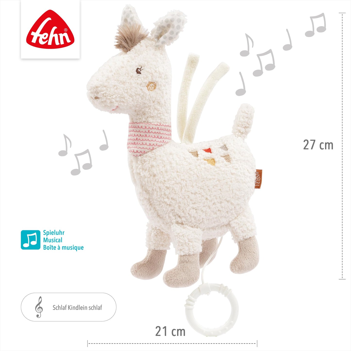 Fehn 154566 Music clock star - catch-up music box with removable playground for hanging on bed, stroller or baby bowl, for babies and toddlers from 0+ months, star, babylove, about 20cm