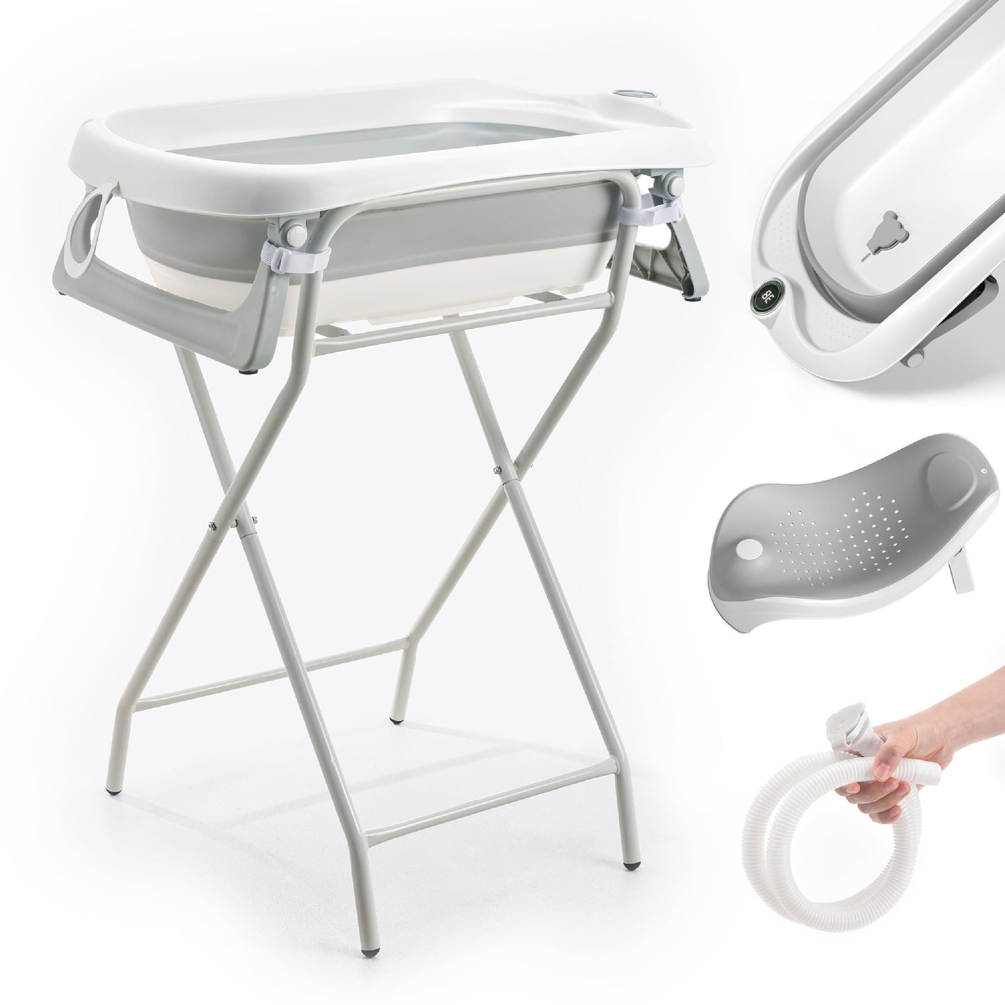 Faltbar Baby Badewanne Mit Rutschfestem Badekissen - Babywanne XXL Mit Baby Badewannensitz & Badethermometer - Von Der Geburt Bis 3 Jahre - Baby Bathtub - Geburtsgeschenke Für Mädchen & Jungen