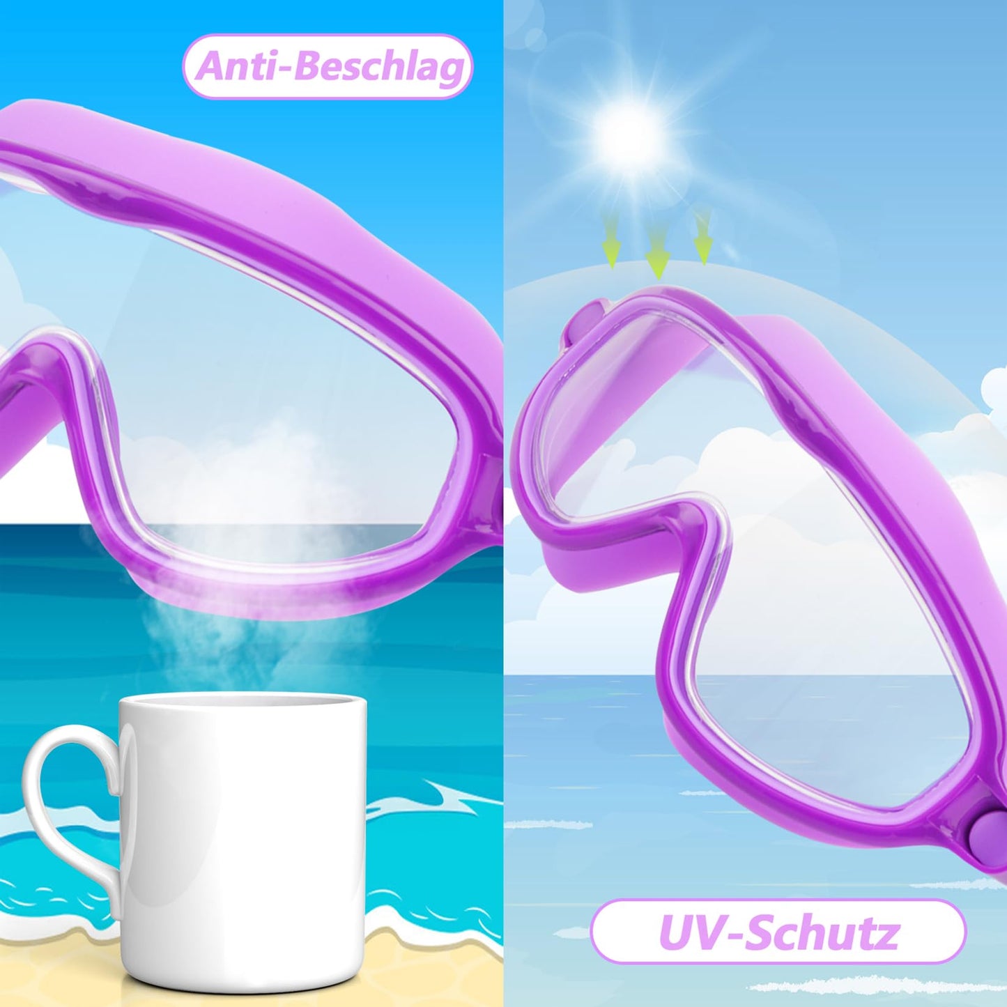 Moseem Schwimmbrille Kinder, 2 Stück Schwimmbrille 3-15 Jahre UV-Schutz,Anti-Nebel Kein Auslaufen Schwimmbrillen für Kinder, Mädchen, Jungen