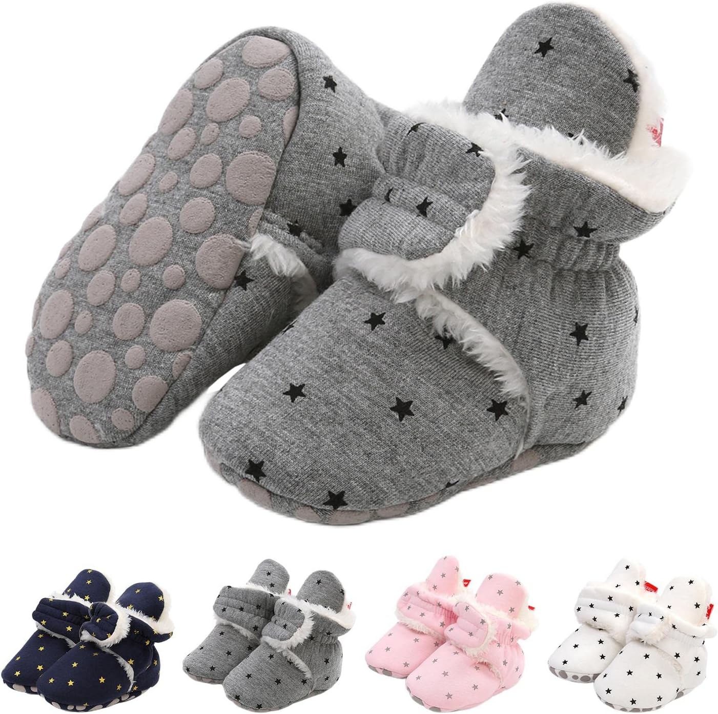 EDOTON Unisex-Baby Neugeborenes Fleece Booties, Baby Jungen Mädchen Weiche Sohlen Streifen Bootie Kleinkind Stiefel Niedlich Stiefel Socke Einstellbar