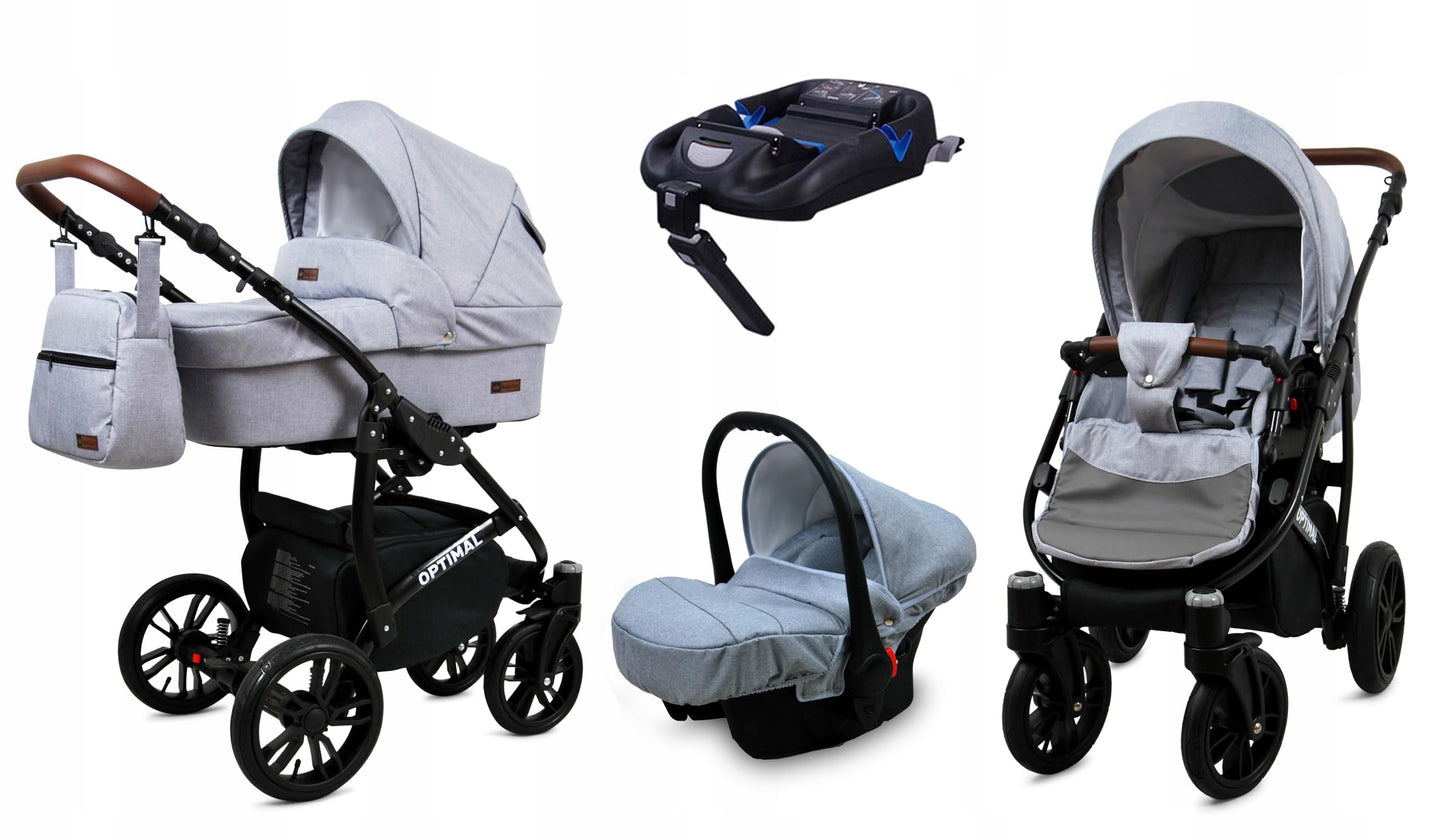 BabyLux® Kinderwagen Set 4 in 1 - Optimal - incl. Babywanne, Buggy Sportsitz, Auto-Babyschale, ISOFIX-Basisstation - Autositz - Kinderwagenset - Kombikinderwagen mit Wickeltasche usw.