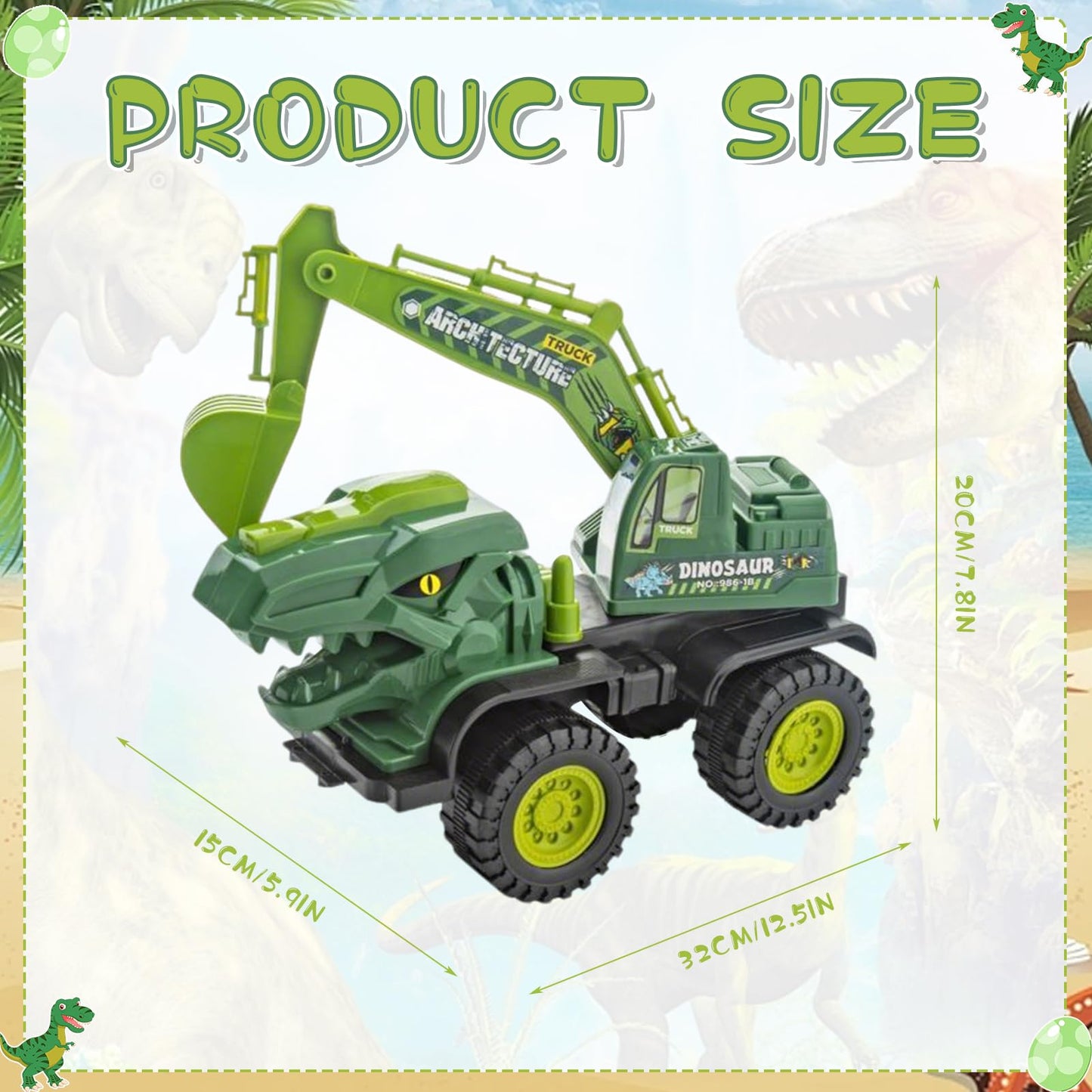 Baustellenfahrzeuge ab 3 Jahren, Set mit 3 Dinosaurier-Sandgruben-Spielzeugset mit Bagger, Transporter, Muldenkipper, robustem Sandspielzeugfahrzeugen Auto, geeignet als Sandspielzeug für Kinder ab 2+ (01)