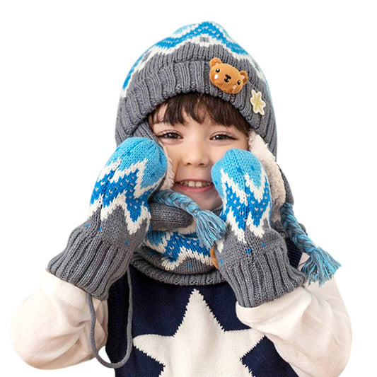 DORRISO Unisex-Baby Jungen Mädchen Mütze Schal Handschuh Set Niedlich Frühling Winter Herbst Beanie Strickmütze Warm Niedlich Klein Fuchs Wintermütze 1-6 Jahre alt