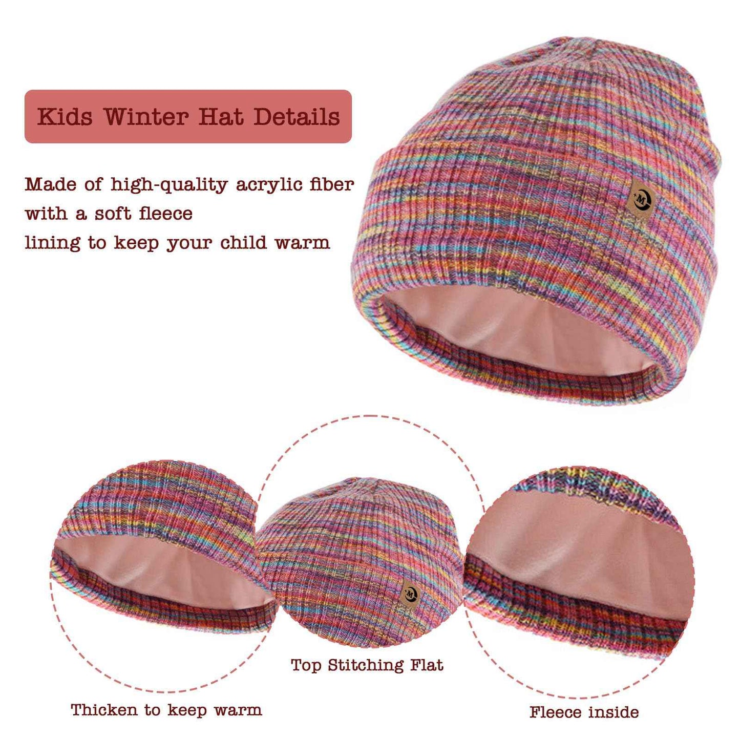 MARUKO Children's Winter Hat Scarf Gloves Set 3 in 1, Toddler Knitted Beanie Neck Warmer, Thick Fleece Thermal Knit Hat Scarf Gloves Set for Children Aged 2-8