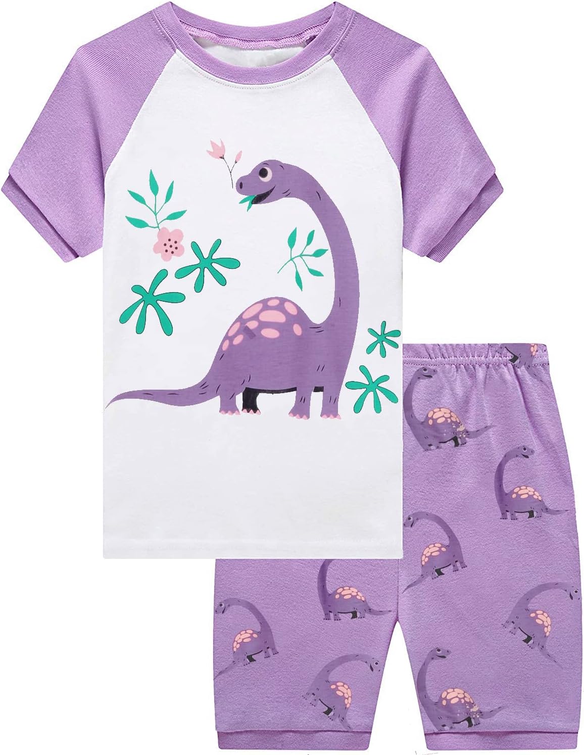 EULLA Mädchen Schlafanzug Kinder Kurz Einhorn Dino Katze Prinzessin Hase Pyjama Set Sommer Kleidung Zweiteiliger Nachtwäsche Baumwolle 92 98 104 110 116 122