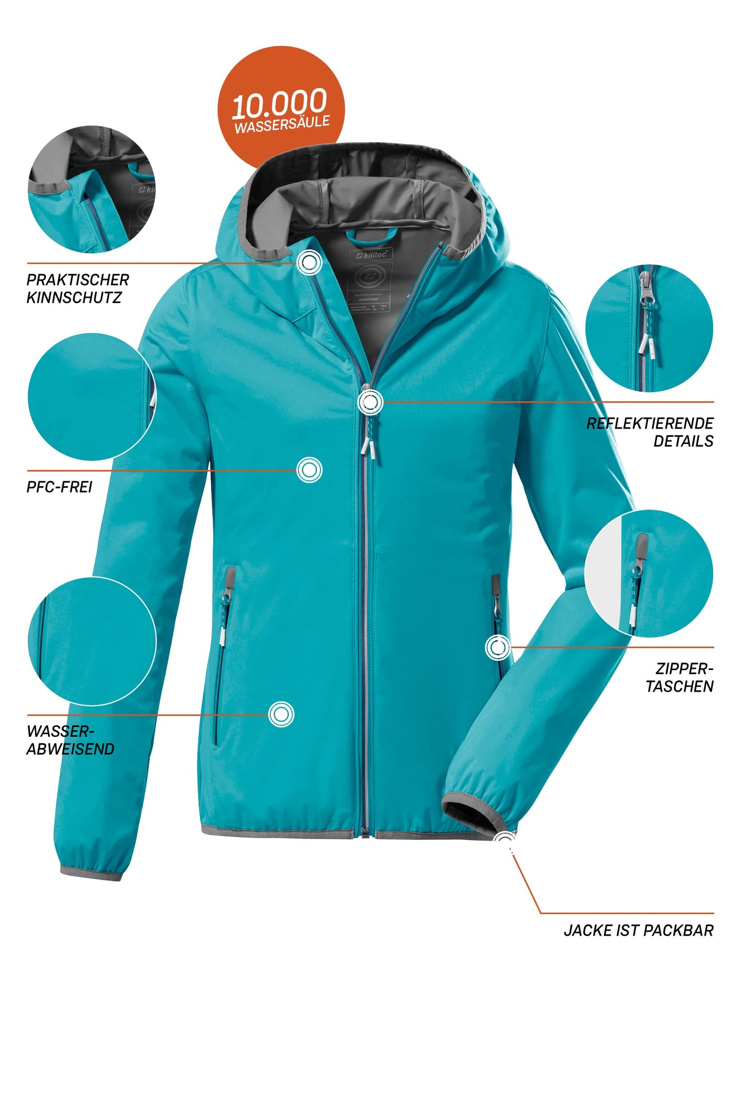 Killtec Girls Kos 164 Grls Jckt Lightweight jacket with stand-up collar, packable