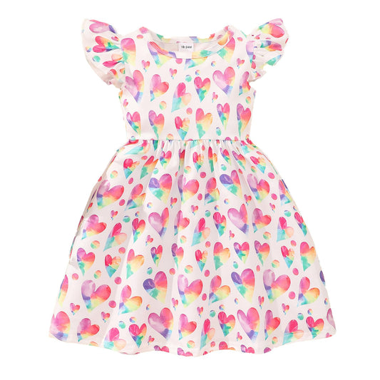 JiAmy Girls' Dress Ruffle Short Sleeve Unicorn Cartoon Prints Colourful Tulle Dresses Toddler Spring Summer Party Princess Clothing for Girls 18 Months - 8 Years