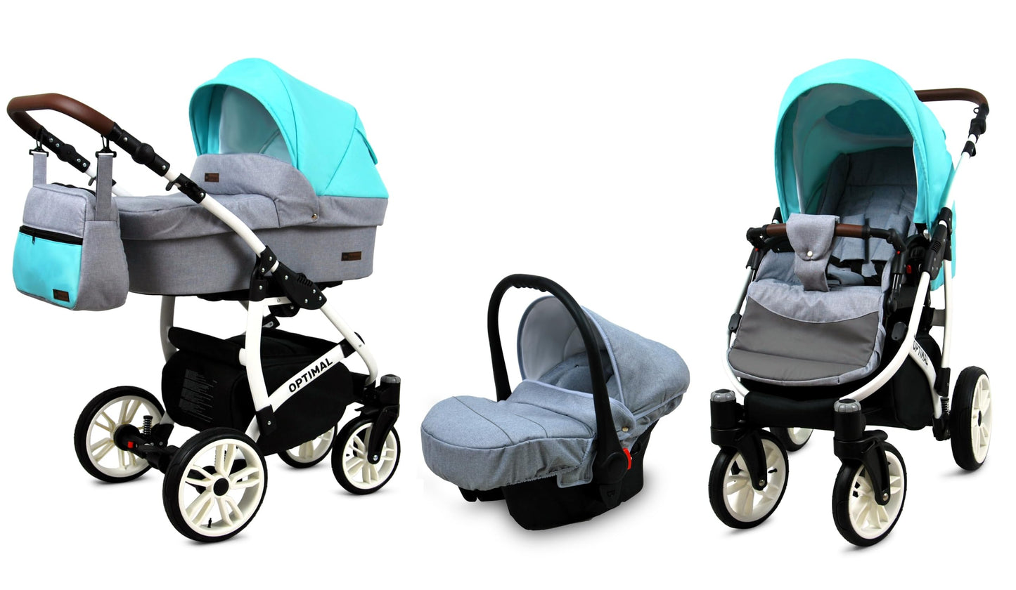 BabyLux® Kinderwagen Set 4 in 1 - Optimal - incl. Babywanne, Buggy Sportsitz, Auto-Babyschale, ISOFIX-Basisstation - Autositz - Kinderwagenset - Kombikinderwagen mit Wickeltasche usw.