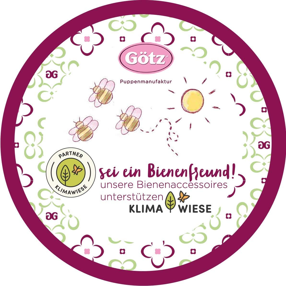 Götz 2013034 Just Like me - Mia im Bienenoutfit Puppe - 27 cm große Stehpuppe mit Langen blonden Haaren, blauen Schlafaugen in einem 7-teiligen Set