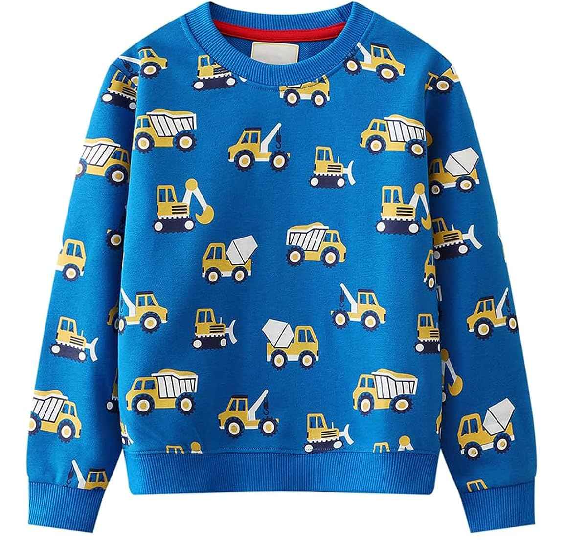 EULLA Children's Boys' Pullover Sweatshirt Long Sleeve Cotton Dinosaur Excavator Tractor Planets Winter Tops 1-7 Years 92 98 104 110 116 122
