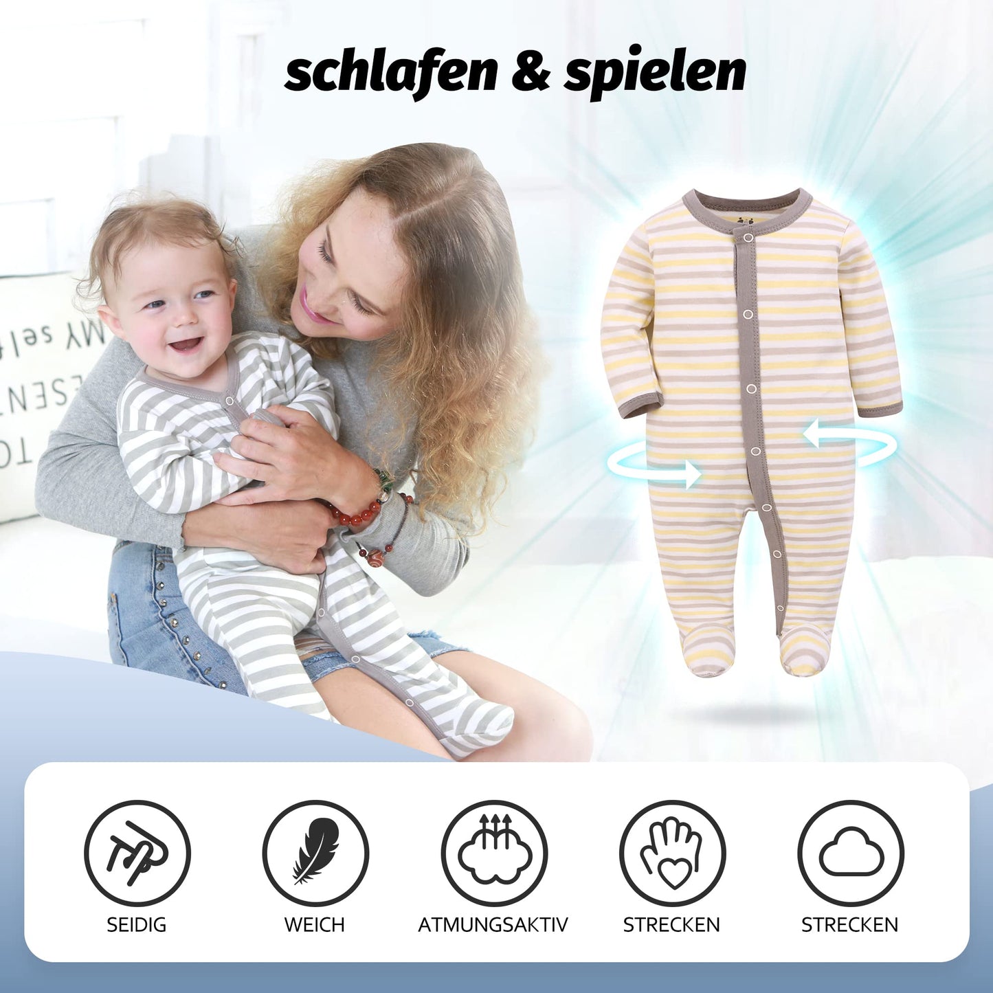 3PCS Baby Sleepsuit Baby Pajamas Baby Sleeping Bag Cotton with Feet with Buttons Size 56 62 68 for Boy Girl Newborn