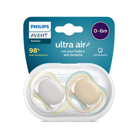 Philips Avent ultra air Schnuller - 4er Pack, BPA-freier, atmungsaktiver Schnuller für Babys von 0-6 Monaten, inklusive Transport- und Sterilisationsbox, Sonne/Regenbogen (Modell SCF085/65) - Meloni2