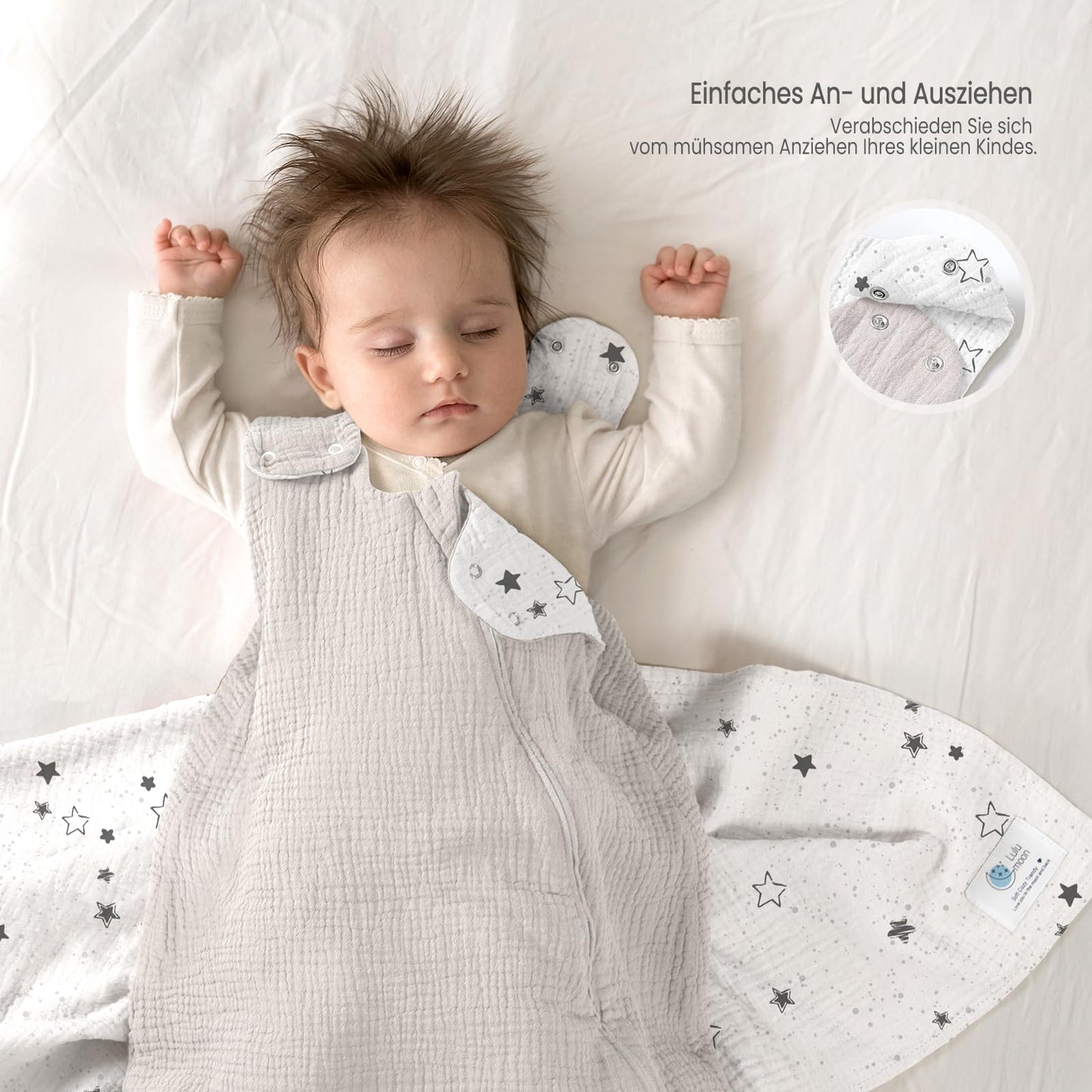 lulumoon Baby Sleeping Bag for 3-9 Months: Muslin Sleeping Bag Baby for Boys and Girls - Cotton Baby Sleeping Bag for 70 cm All-Year Children's Room