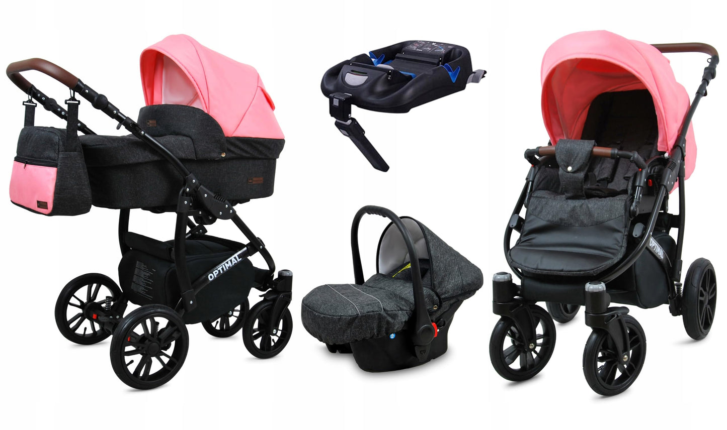 BabyLux® Kinderwagen Set 4 in 1 - Optimal - incl. Babywanne, Buggy Sportsitz, Auto-Babyschale, ISOFIX-Basisstation - Autositz - Kinderwagenset - Kombikinderwagen mit Wickeltasche usw.