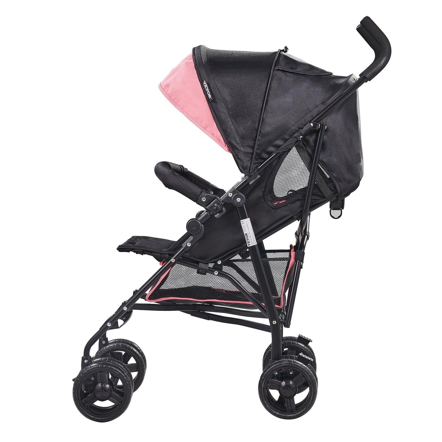 VEVOR Leichter Kinderwagen, kompakt, einfach zusammenklappbar, mit verstellbarer Rückenlehne, Rahmen aus Karbonstahl, großer Aufbewahrungskorb, Kinderwagen mit Schirm für Reisen und mehr, Schwarz/Pink - Meloni2
