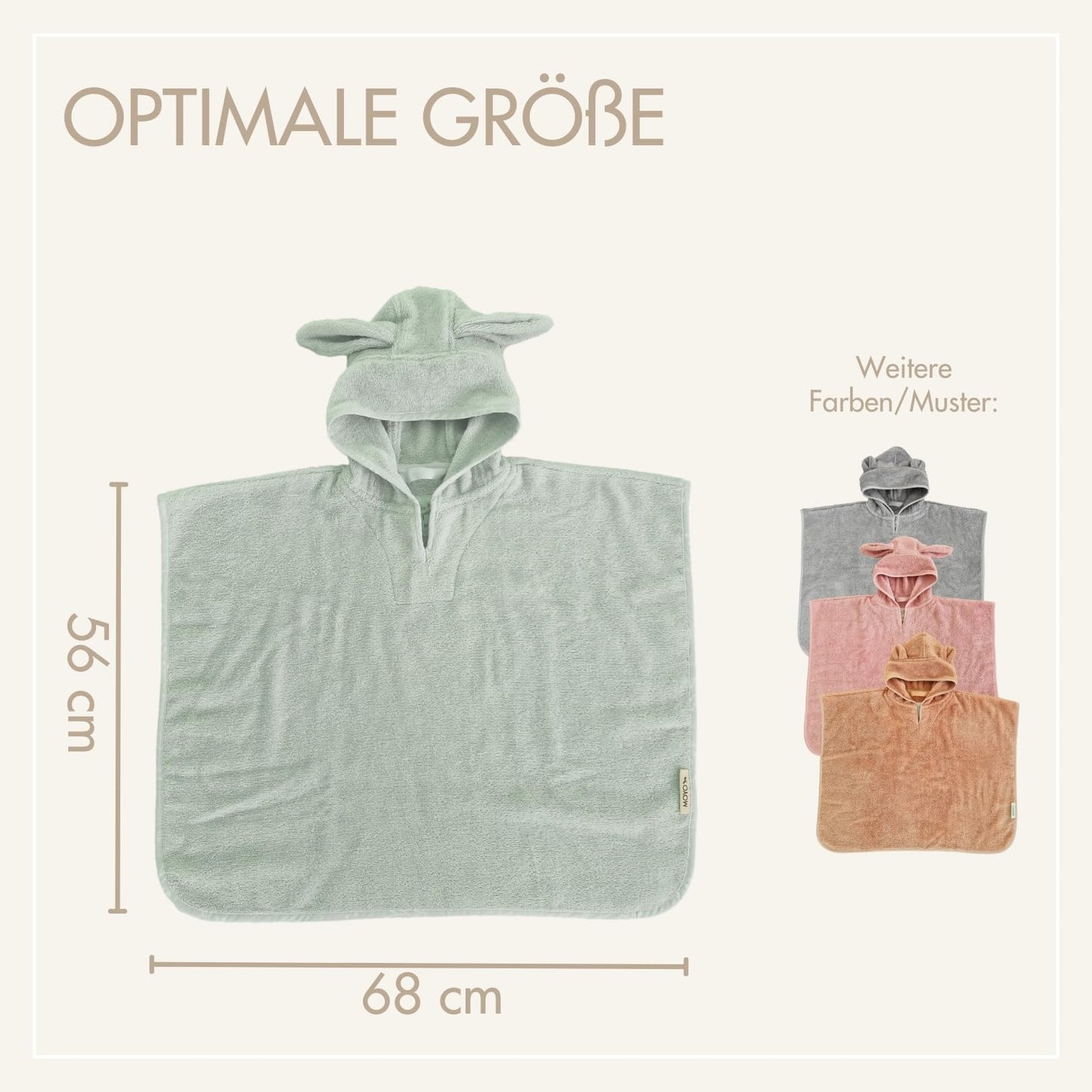 MOYO Baby Badeponcho Mit Hasenohren in Rosé I Kinder Badetuch Für 0-3 Jahre I Weicher Poncho Aus 100% Frottee-Baumwolle I Waschbares Kapuzenhandtuch I 68x56cm