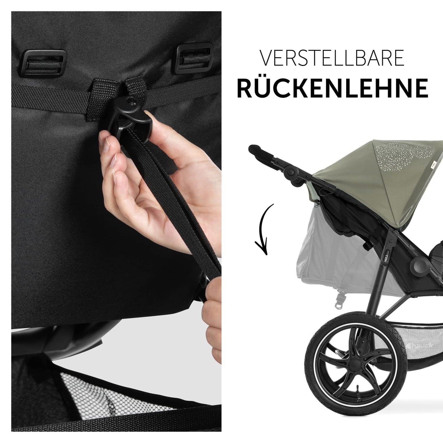 Hauck Runner, Schwarz/Neongelb - Robuster All-Terrain-Pugchair mit Regenschutz, XL Pneumatische Lufträder, verstellbare Rückenlehne von Geburt bis zu 22 kg, höhenverstellbarer Griff, XL Mesh-Fenster