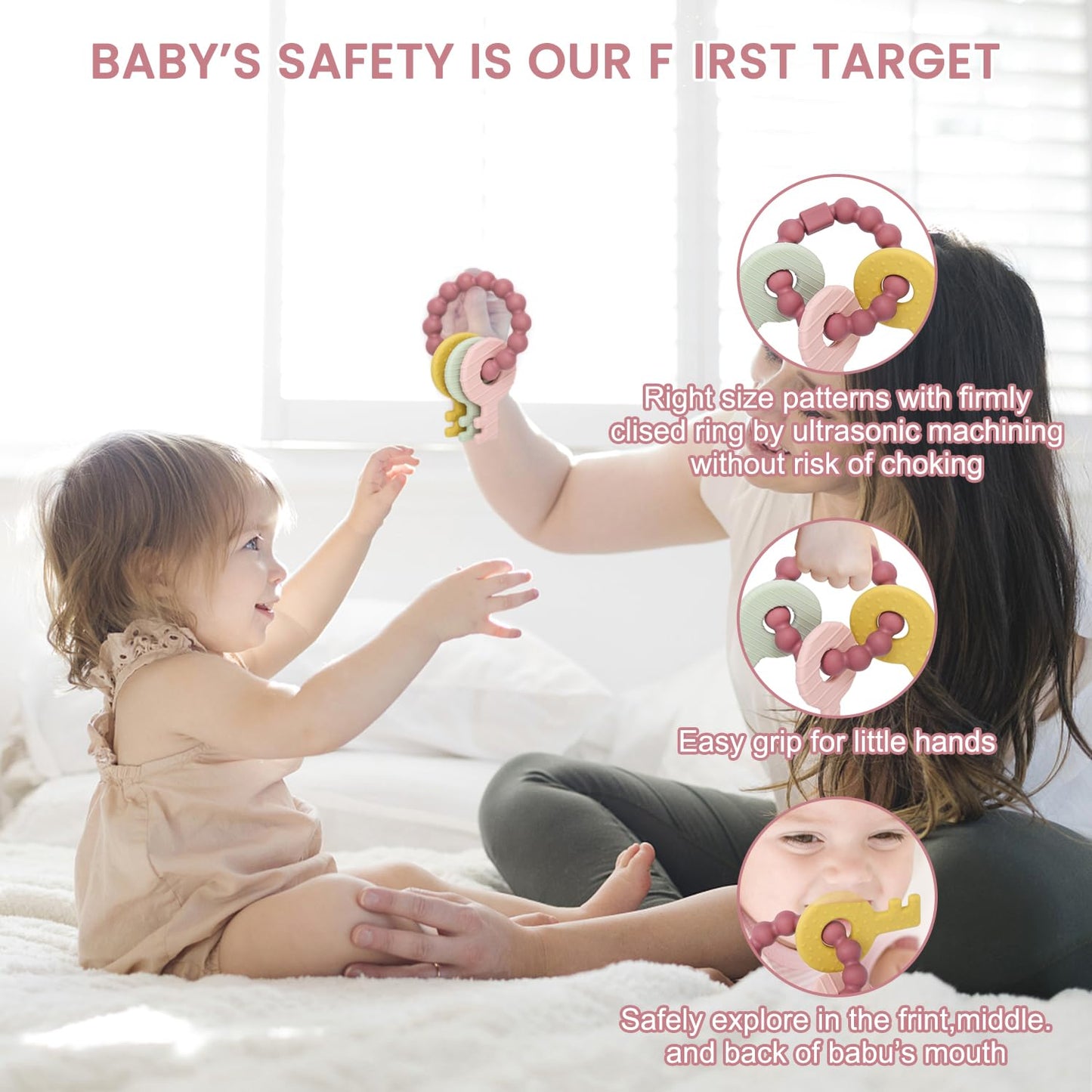 Beißring für Babys,Beißring Schlüssel Babys, BPA - Frei Baby Beißring Spielzeug Schlüssel, Baby Nom Zahnungshilfe für Babys ab 3 Monate - Beissring für Babys in Blau