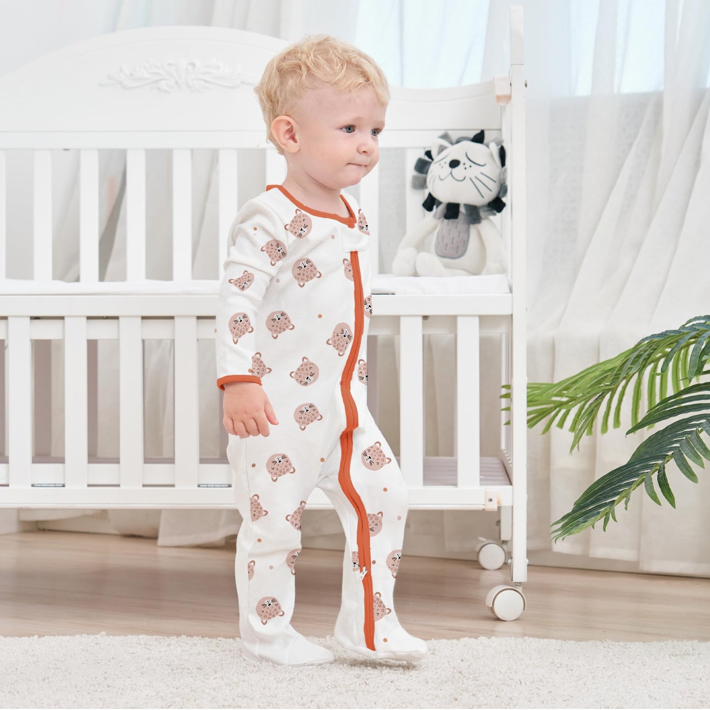 Newborn Baby Boys Girls Rompers with Foot Baby Pajamas One-Piece Long Sleeve Jumpsuit Infant Spring Autumn Bodysuit, 3 Pack