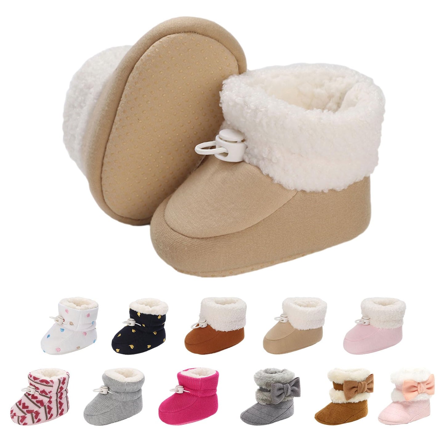 Tolaler Baby Newborn Fleece Booties Unisex, Thickened Lining, Warm Baby Winter Shoes, Adjustable Non-Slip with Soft Sole, Baby Booties/Everyday Wear (0–18 Months)