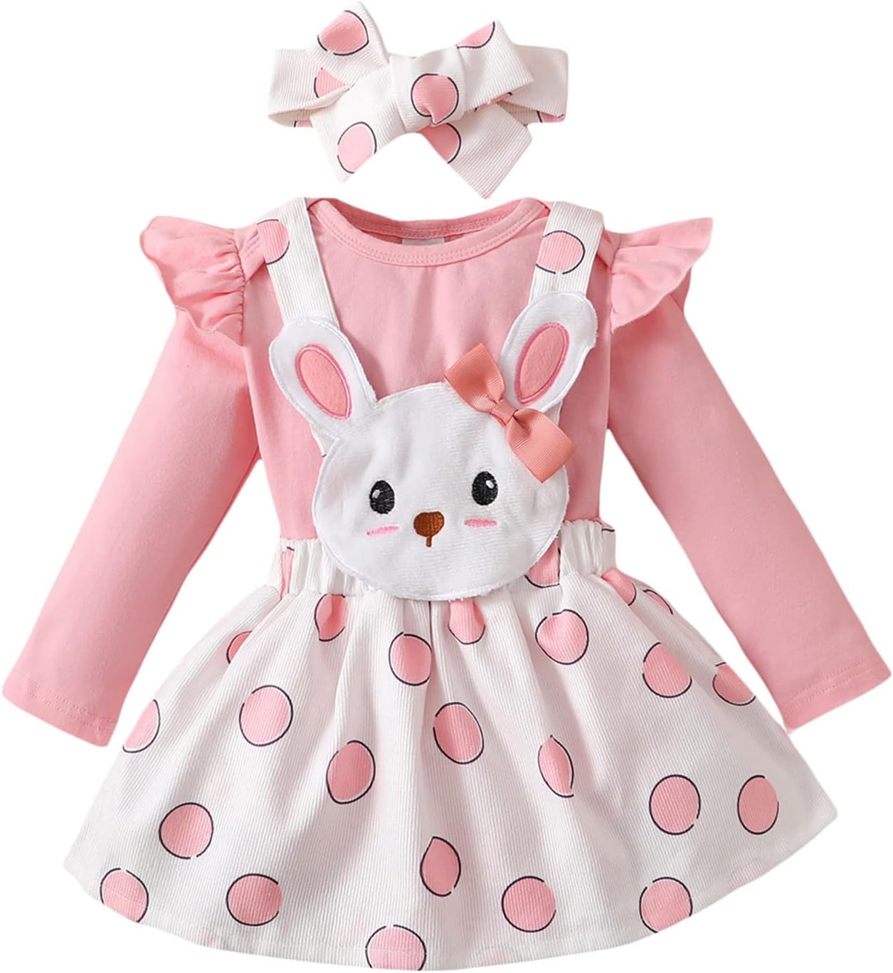 ESSECMBS Infant Baby Girl Halloween Romper Skirt 3 Pieces Clothing Set Long Sleeve Ruffle Shoulder Body Braces Pumpkin Ghost Skirt Headband Girls All Saints Clothing