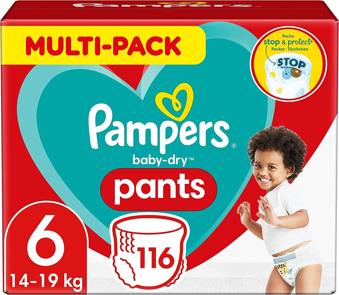 Pampers Baby-Dry Pants Größe 6, 138 Windeln, 13kg-19kg, 360° Passform hilft, Auslaufen zu verhindern