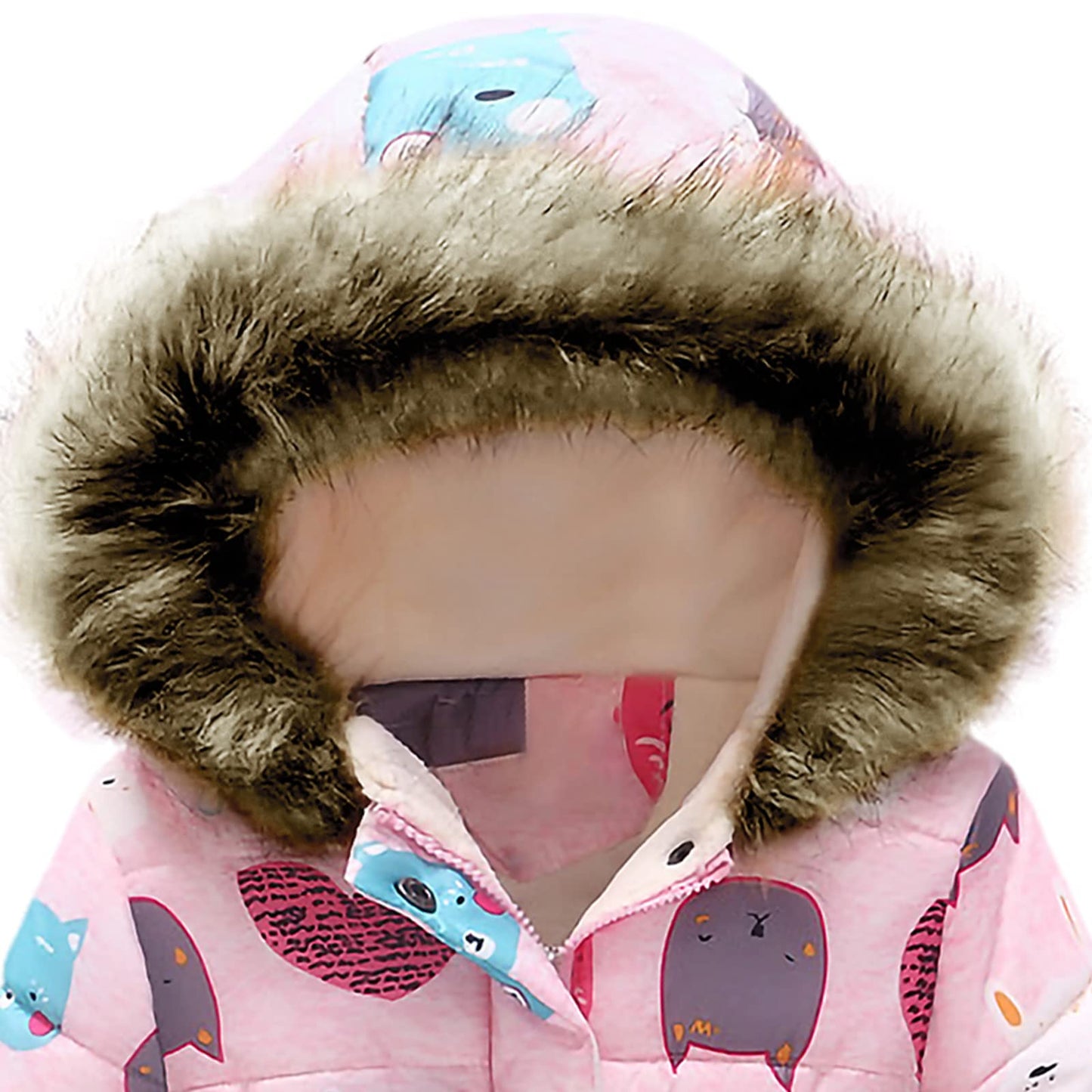 amropi Girls' Floral Winter Jacket with Fur Hood Warm Winter Coat Children's Jacket for 2-10 Years