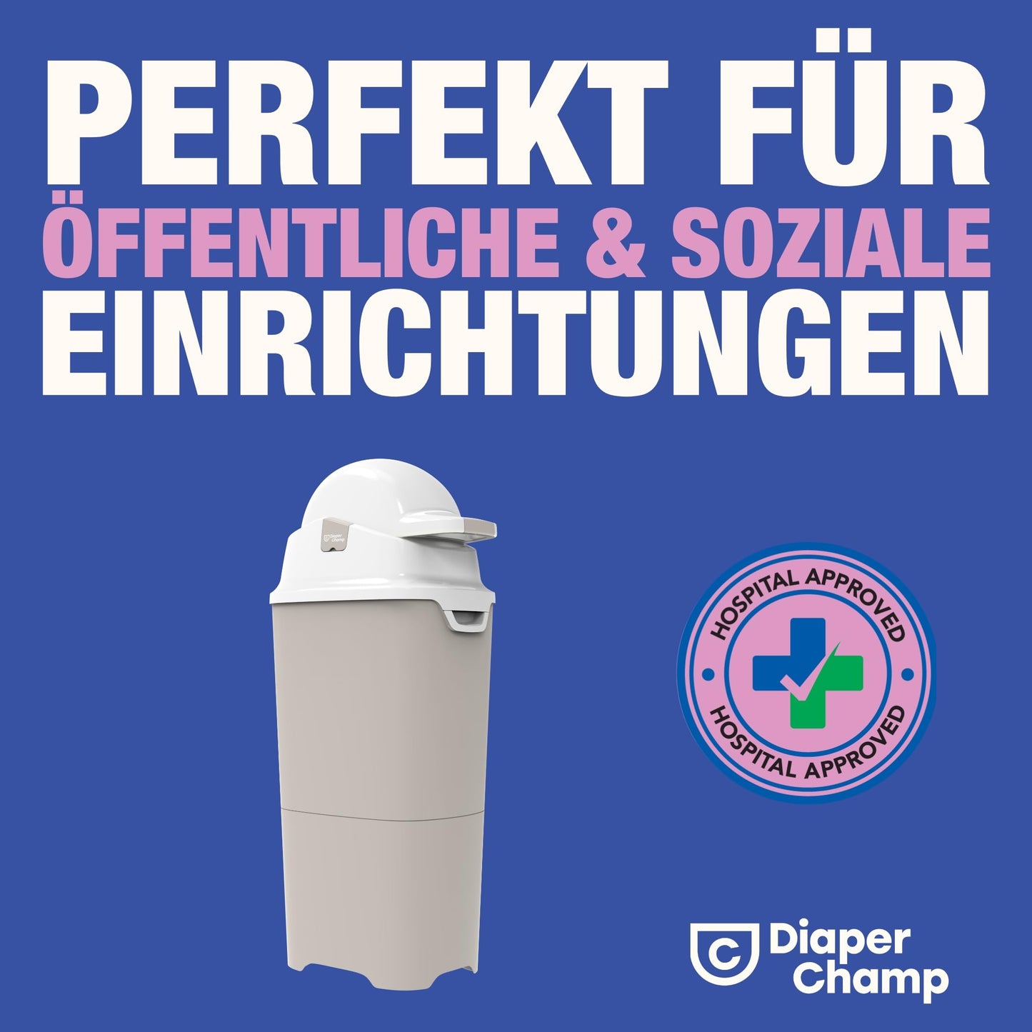 DIAPER CHAMP One Maxi Nappy Bin – Odour-Proof – Without Refill Cassettes – Works with Normal Conventional Bags, Bin Liners – for Approx. 60 Nappies – Beige, White