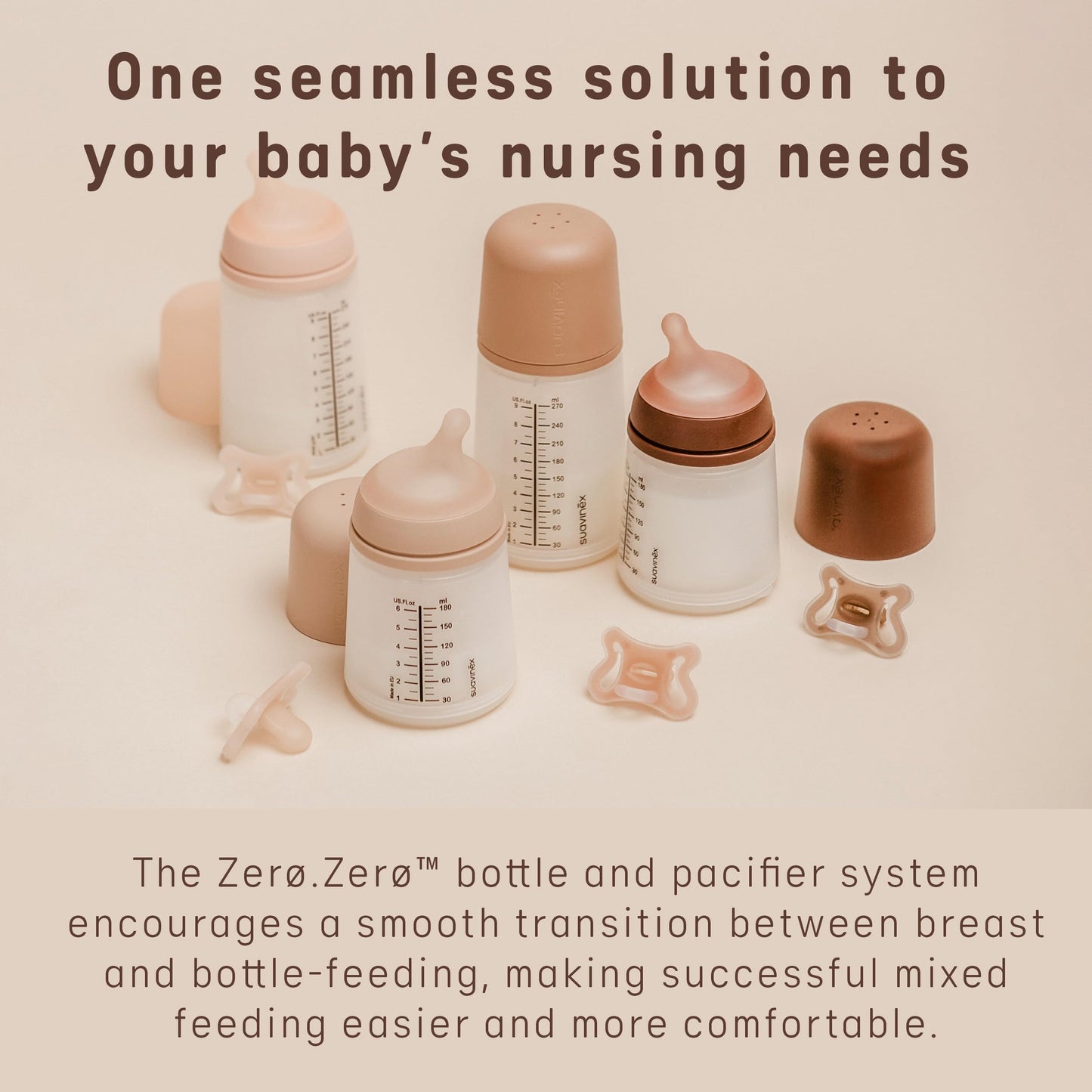Suavinex, Anti-Colic Babyflasche Zero Zero,mit mittlerem Silikonsauger (M), für Babys ab 3 Monaten, Empfohlen für gestillte Babys und Flaschennahrung, 270 ml, Deep - Meloni2