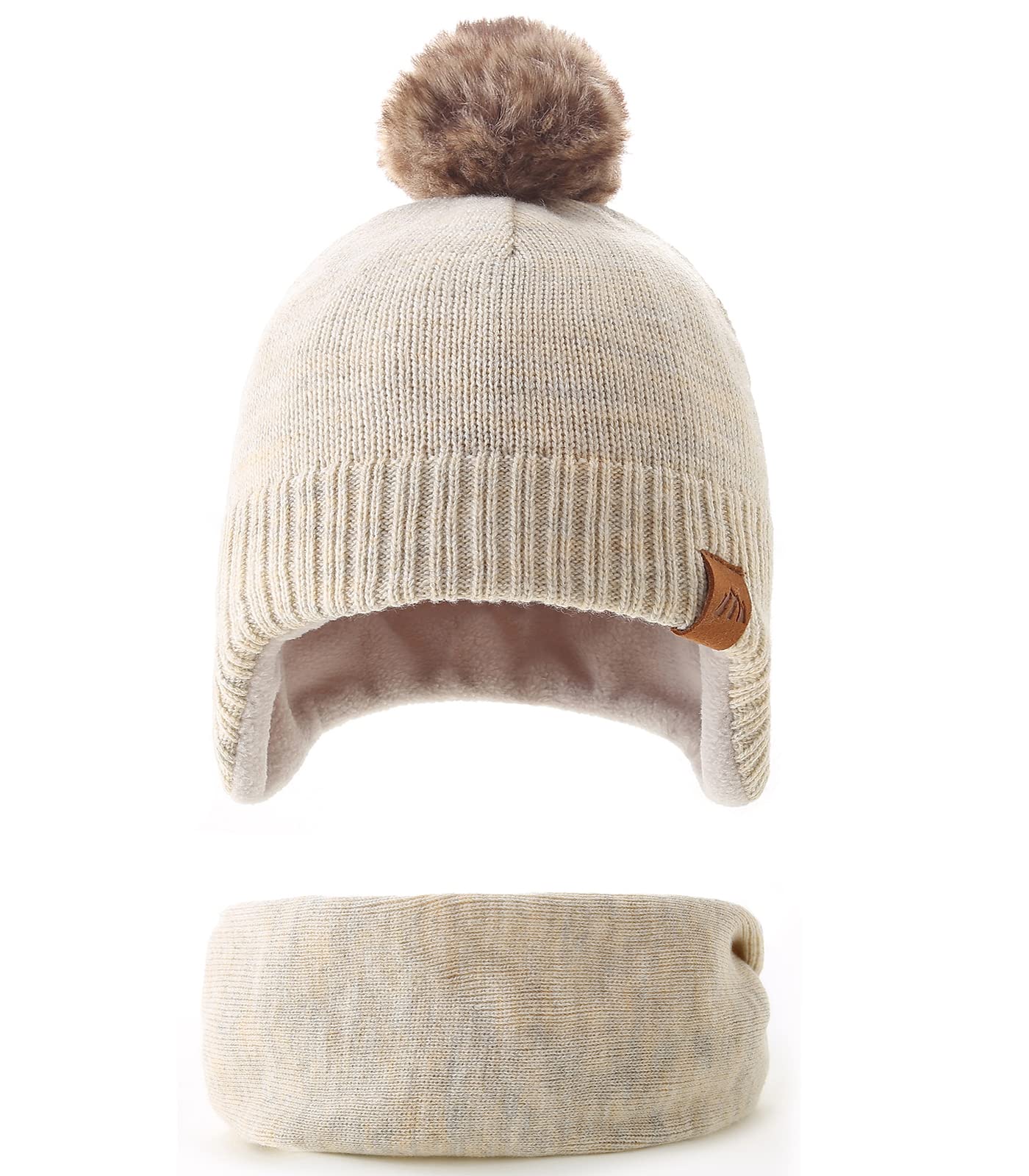 AHAHA Girls' Winter Hat, Earflap Beanie, Pompom Knitted Hats
