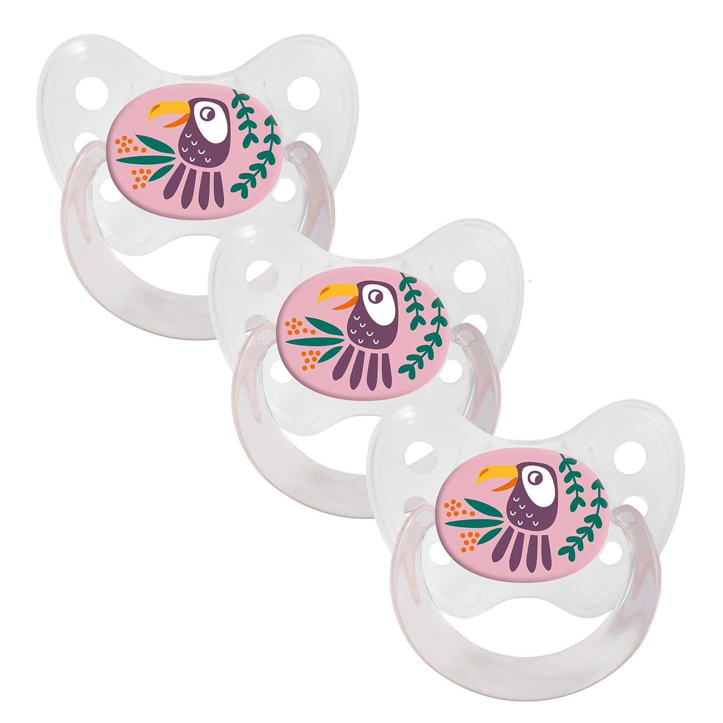 dentistar Silikon Schnuller 3er-Set - Größe 1 Schnuller 0-6 Monate - Zahn- & kieferfreundlicher Nuckel mit Dental-Stufe – BPA-frei – Made in Germany - Grinsebacke, Transparent