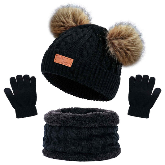 Kinder Wintermütze Schal Handschuhe Set - Strickmütze Beanie Hut für Mädchen Jungen 3-8 Jahre - Warme Winter Bekleidung