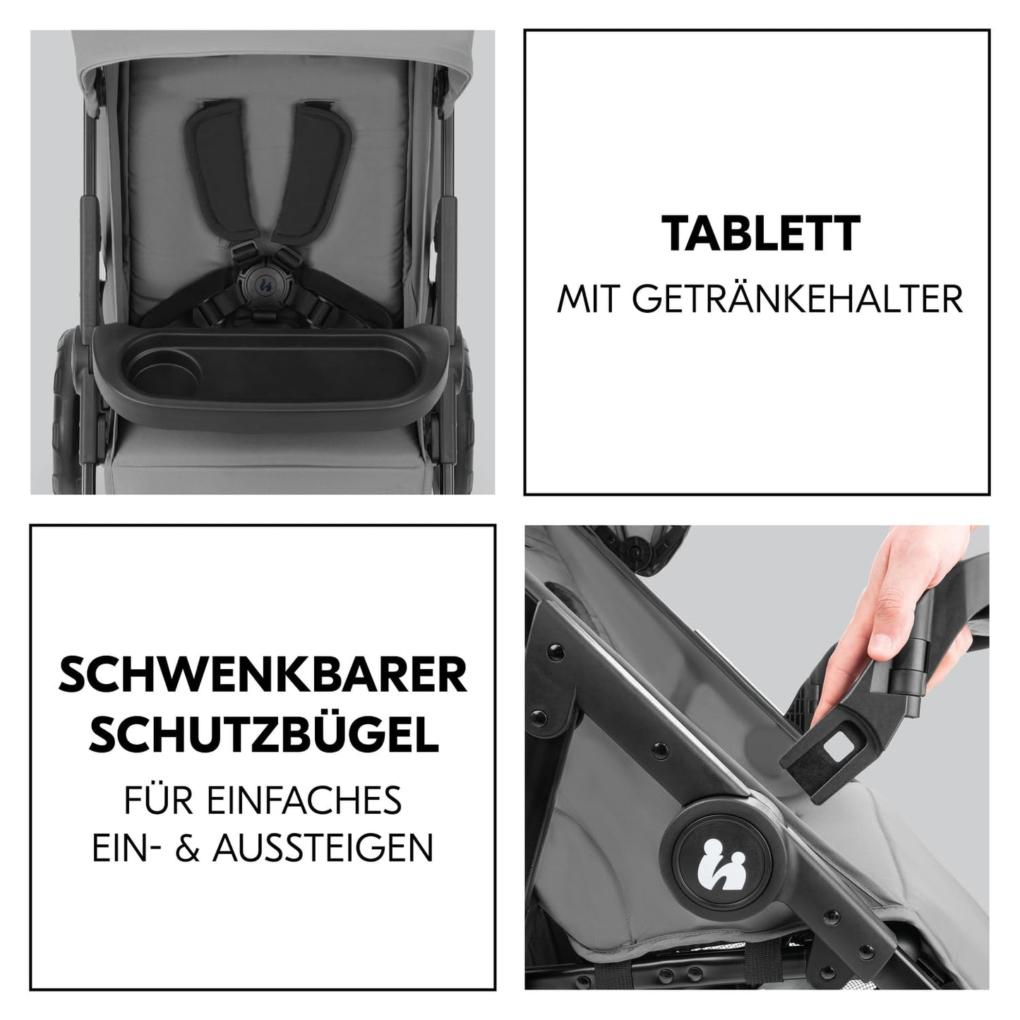 hauck 3in1 Kinderwagen Set Shop N Care Trio Set inkl. Buggy, Babywanne, Babyschale ab Geburt bis 22 kg, Klein Zusammenklappbar, Liegefunktion, Getränkehalter & Tablett, UV-Schutz 50+ (Grey)
