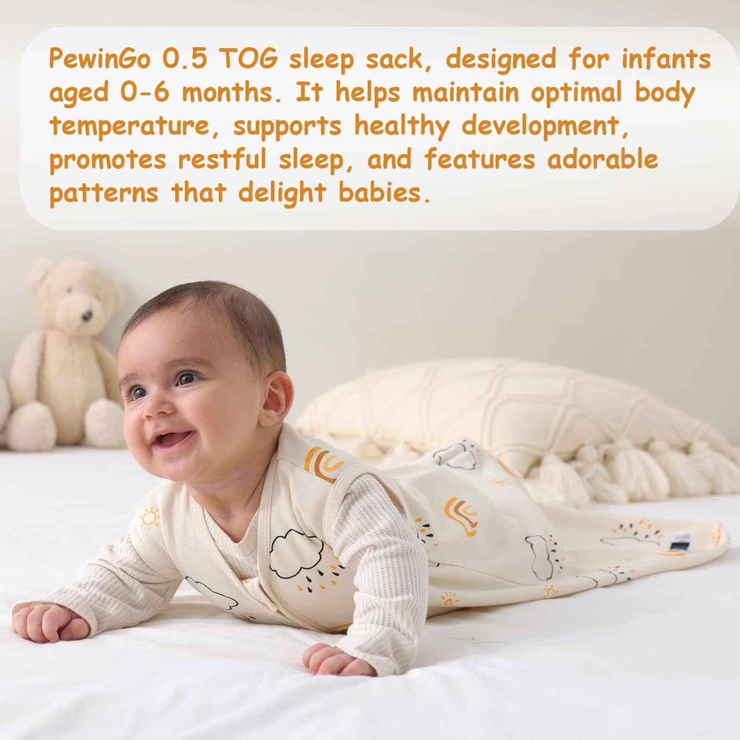 PewinGo Baby Sleeping Bag, 0.5 Tog, 2 Pieces, Made of 100% Cotton, for Newborns 0-6 Months, Double Zip, Soft & Breathable, Machine Washable (Beige)