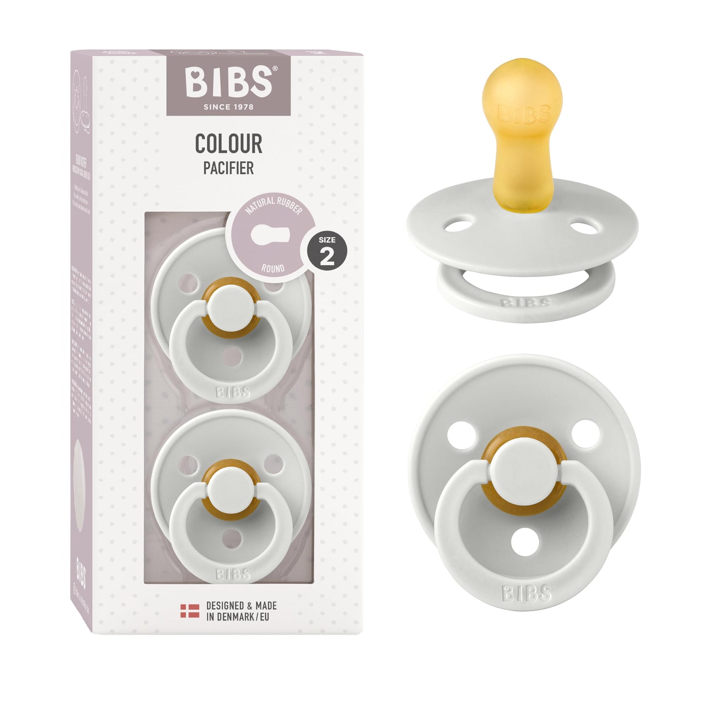 BIBS Colour Schnuller 2er-Pack, BPA-frei, Kirschform Nippel. Naturkautschuk/Latex, Hergestellt in Dänemark. Größe 2 | 6+ Monate | 2-Pack, Coral/Ruby
