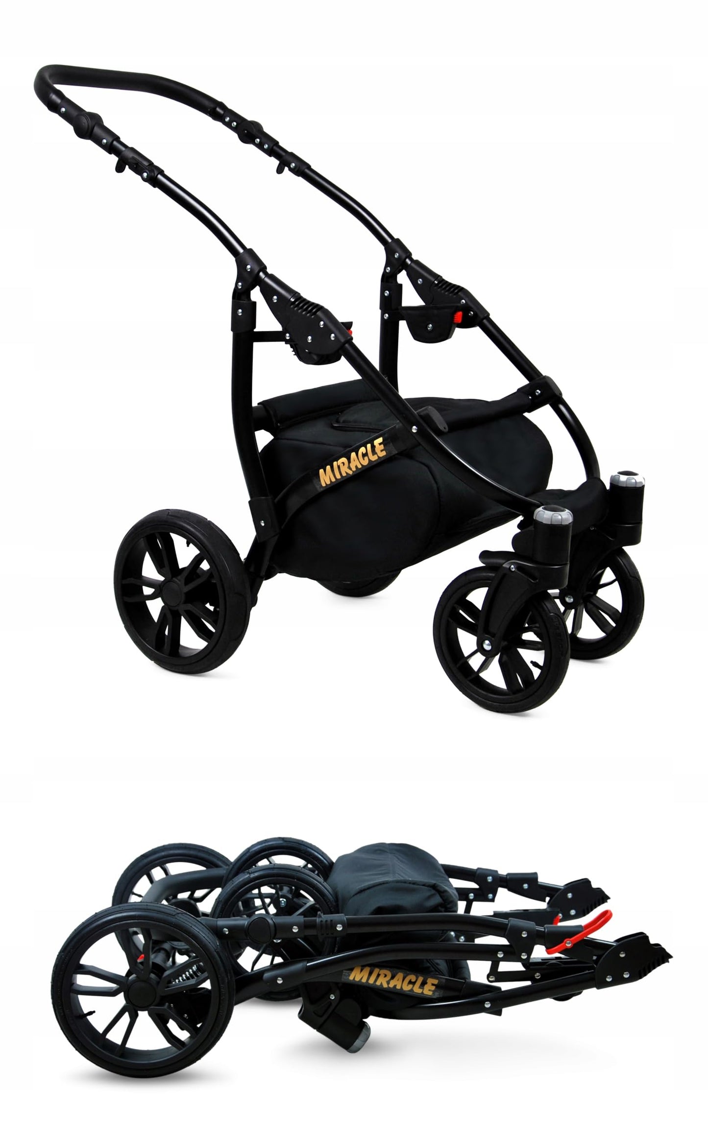 BabyLux Miracle 2-in-1 Baby Pushchair Deep and Pushchair with Accessories Adjustable and Foldable Aluminium Construction Waterproof Non-Removable Wheels Gold Leaf