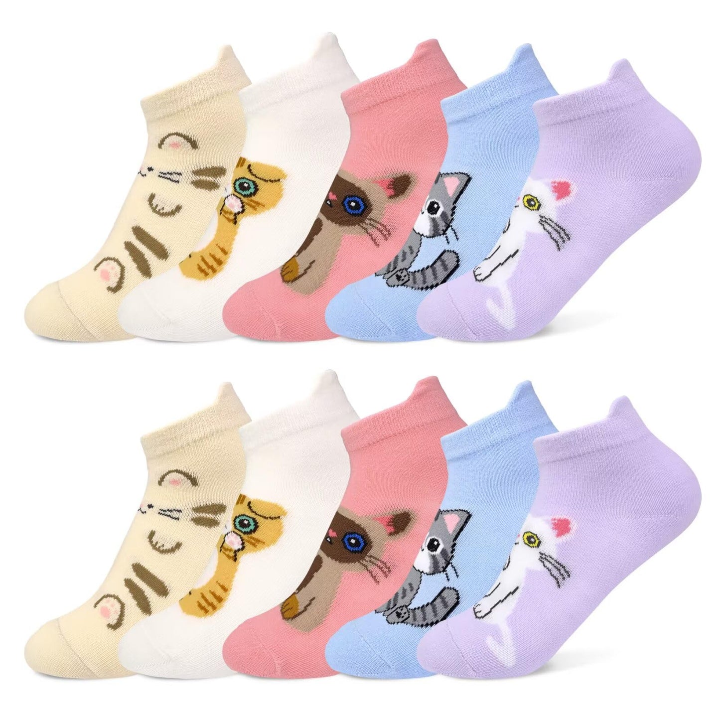 TUUHAW 10 Paar Kinder Socken für Mädchen und Jungen Socken Mit Motiv Schulkind Baumwolle Socken Bunt Gr. 23-38